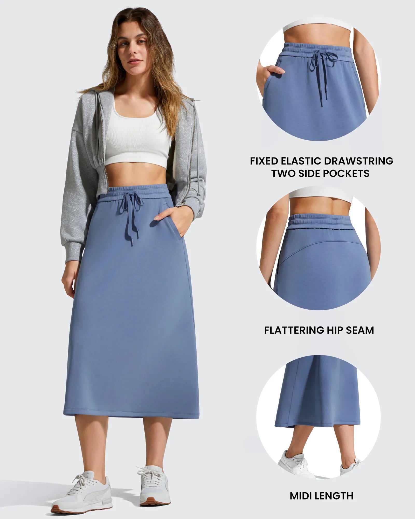 G4Free - Smoofit Midi Drawstring A-line Maxi Long Skirt -GF25S706A001A-S-GF25S706A001B-M-GF25S706A001C-L-GF25S706A001D-XL-GF25S706A001F-XS