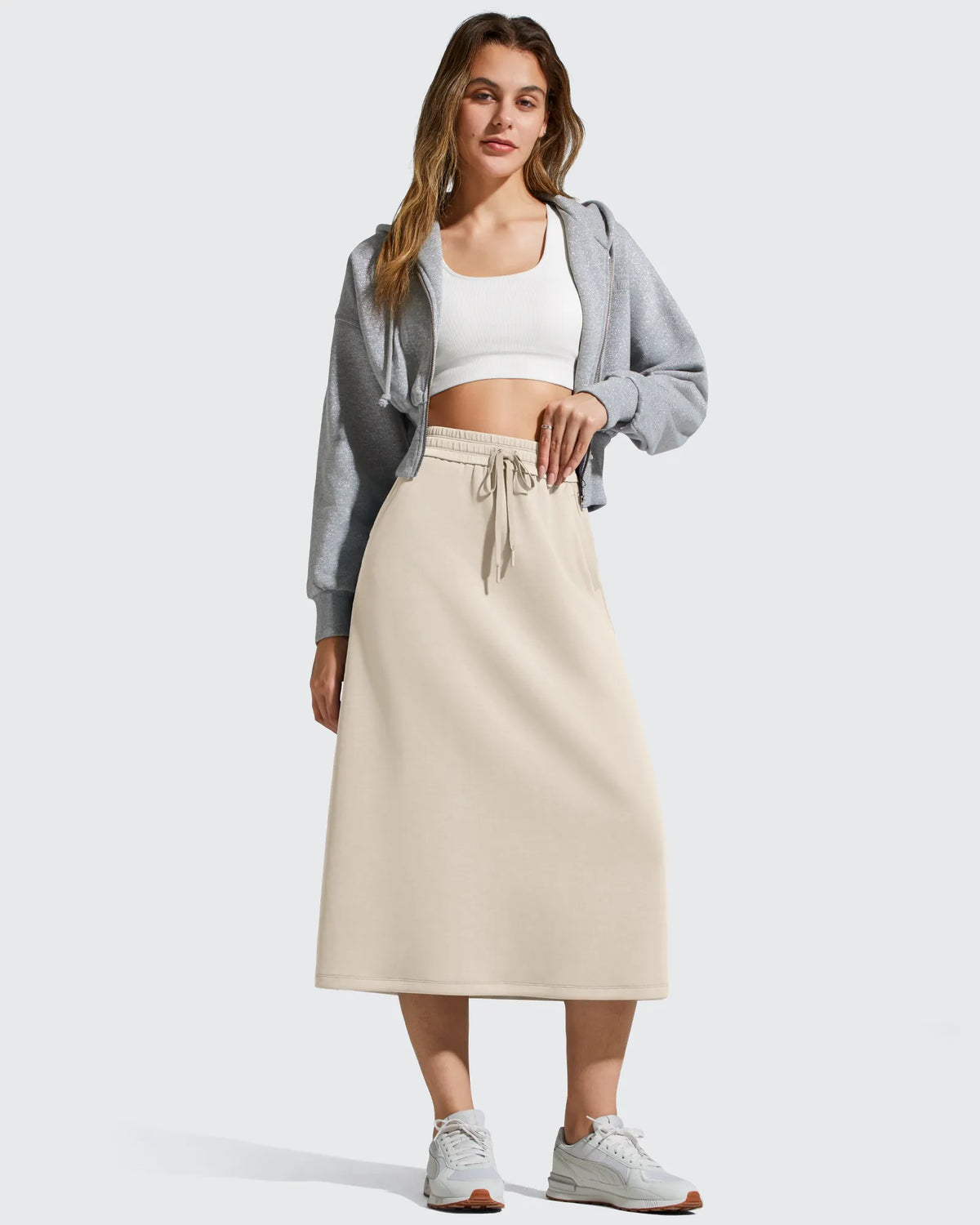 G4Free - Smoofit Midi Drawstring A-line Maxi Long Skirt -GF25S706A001A-S-GF25S706A001B-M-GF25S706A001C-L-GF25S706A001D-XL-GF25S706A001F-XS