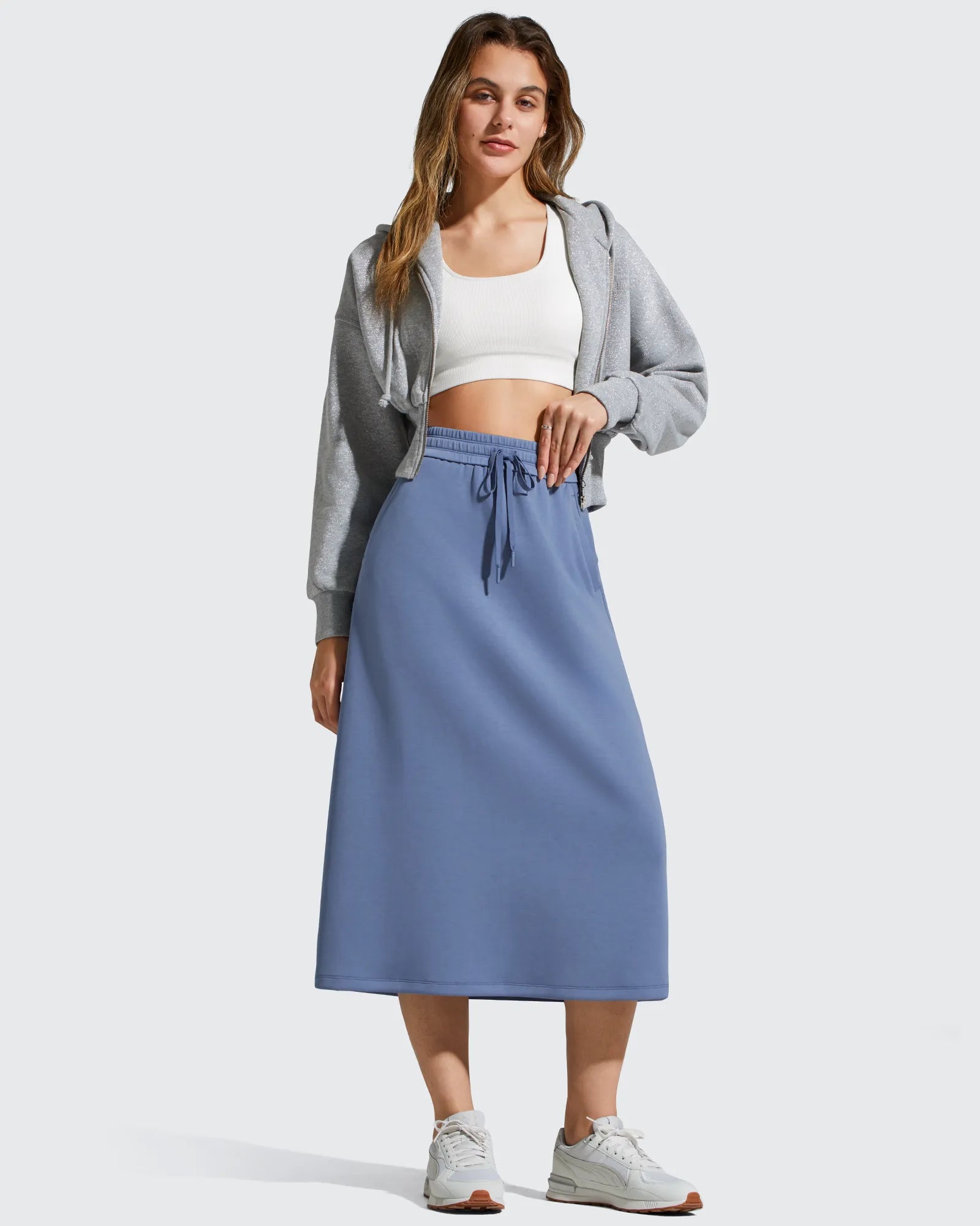 G4Free - Smoofit Midi Drawstring A-line Maxi Long Skirt -GF25S706A001A-S-GF25S706A001B-M-GF25S706A001C-L-GF25S706A001D-XL-GF25S706A001F-XS