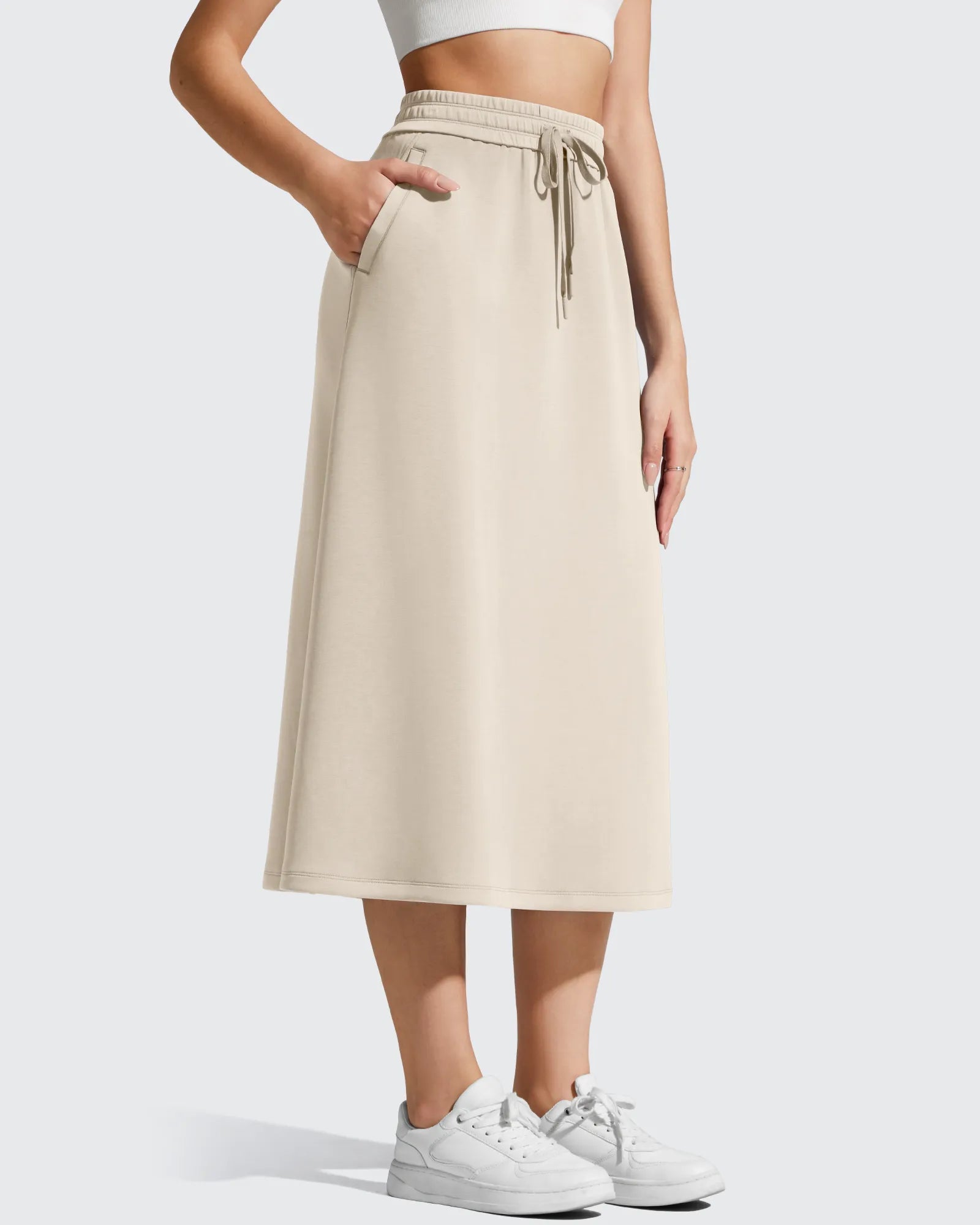 G4Free - Smoofit Midi Drawstring A-line Maxi Long Skirt -GF25S706A001A-S-GF25S706A001B-M-GF25S706A001C-L-GF25S706A001D-XL-GF25S706A001F-XS