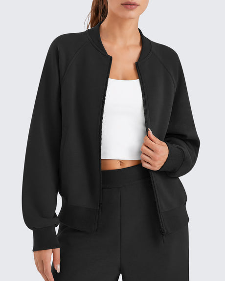 G4Free - Smoofit Modal Soft Bomber Jacket with Pockets Full Zip -GF26M1105A001F-XS