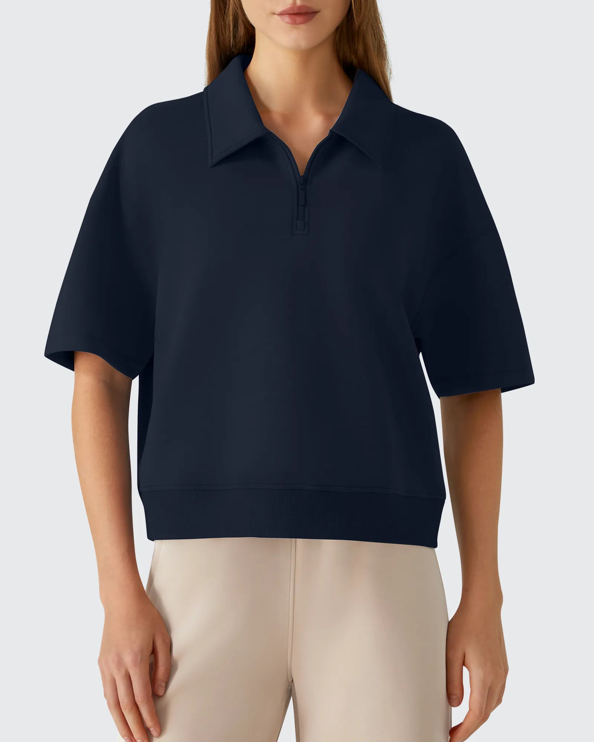 G4Free - Smoofit Modal Soft Zip Up Polo Shirts Short Sleeve -GF25K518CF-XS-GF25K518CA-S-GF25K518CB-M-GF25K518CC-L-GF25K518CD-XL