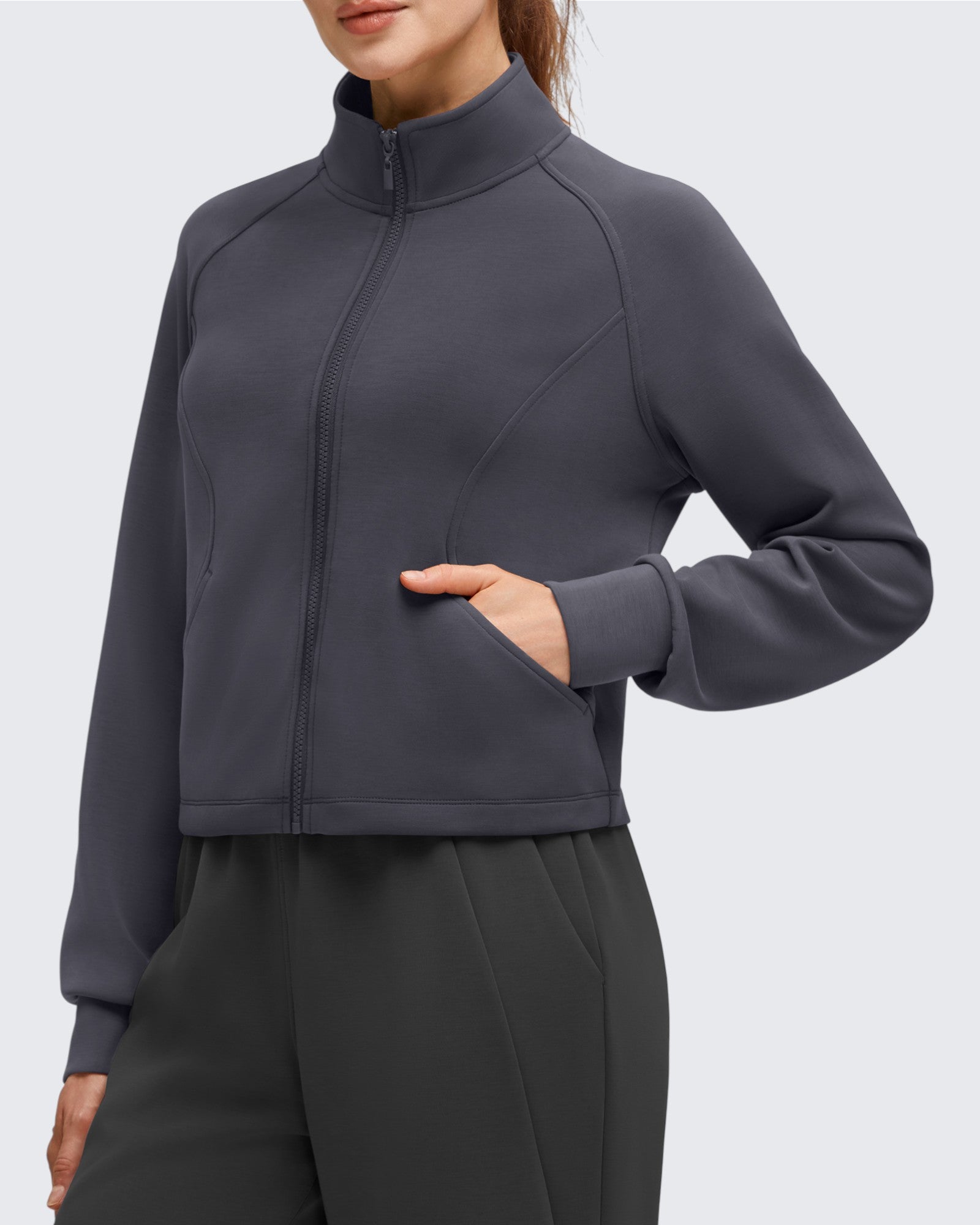 G4Free - Smoofit Modal Zip Up Mock Neck Pockets Sweatshirts -GF25M551AF-XS