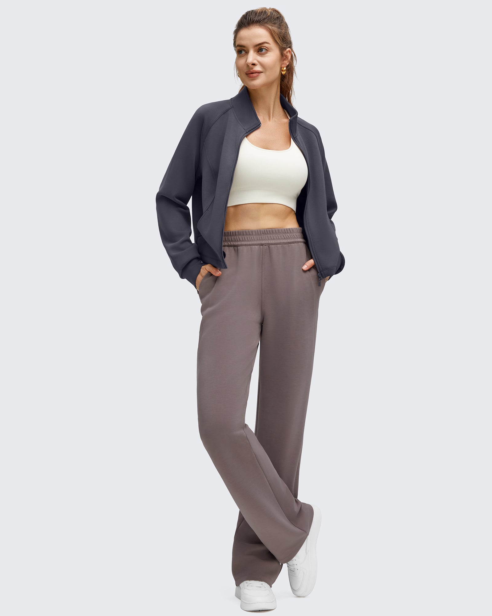 G4Free - Smoofit Modal Zip Up Mock Neck Pockets Sweatshirts -GF25M551AF-XS-GF25M551AA-S-GF25M551AB-M-GF25M551AC-L-GF25M551AD-XL