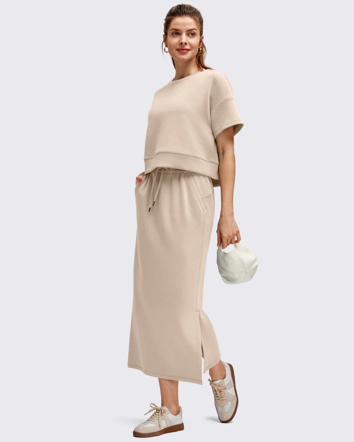 G4Free - Smoofit Side Slits Drawstring Long Skirts -GF25S465EA-S