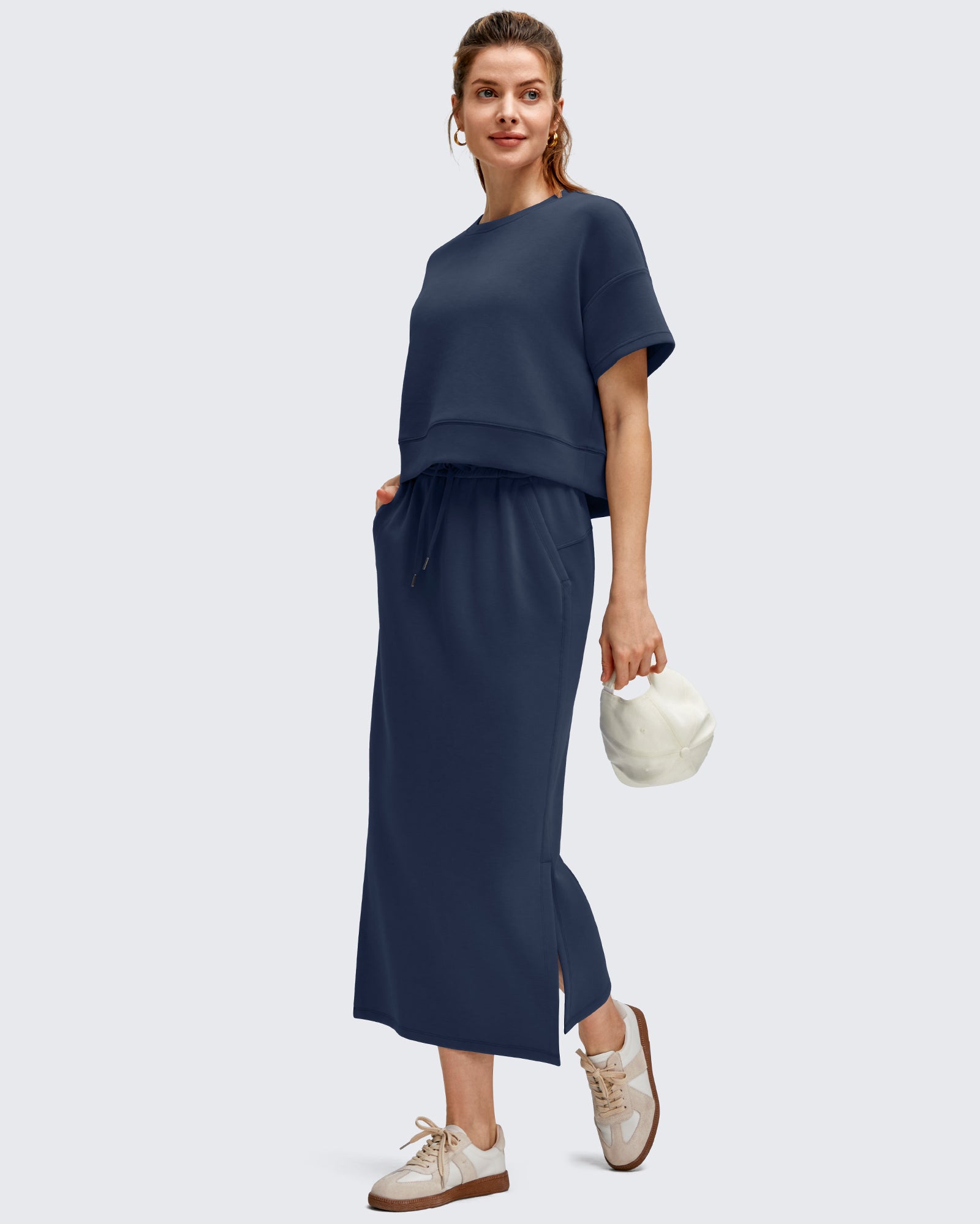 G4Free - Smoofit Side Slits Drawstring Long Skirts -GF25S465EA-S