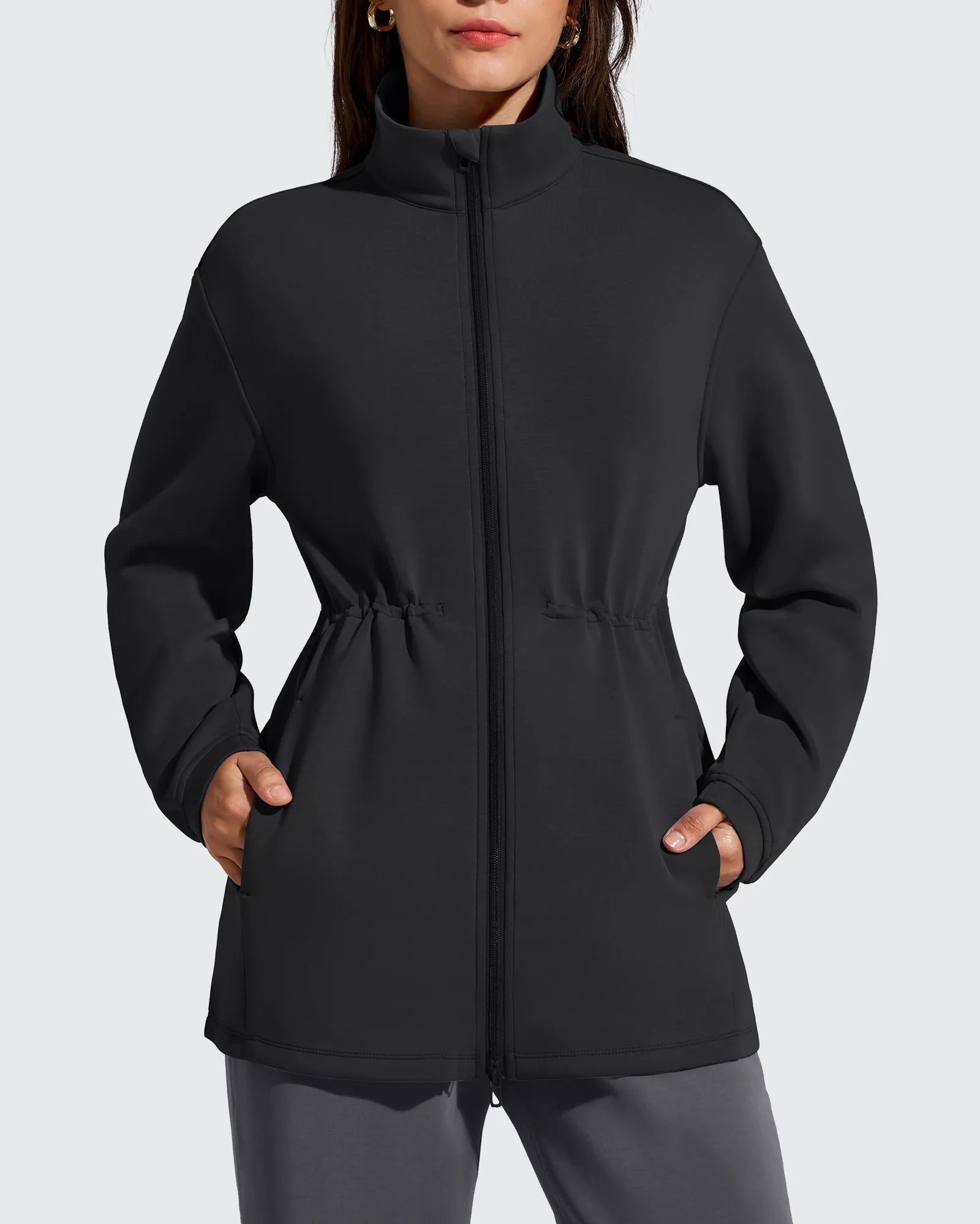 G4Free - Smoofit Zip Up Pockets Long Cinch Waist Jackets -GF25M738AA-S