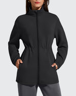 G4Free - Smoofit Zip Up Pockets Long Cinch Waist Jackets -GF25M738DA-S