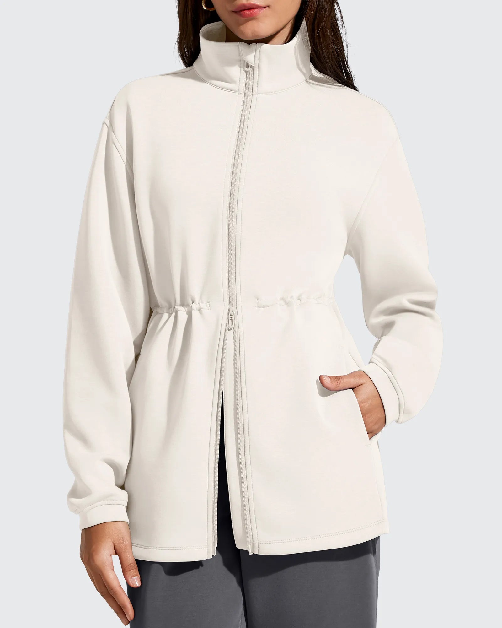 G4Free - Smoofit Zip Up Pockets Long Cinch Waist Jackets -GF25M738DA-S-GF25M738DB-M-GF25M738DC-L-GF25M738DD-XL-GF25M738DE-XXL