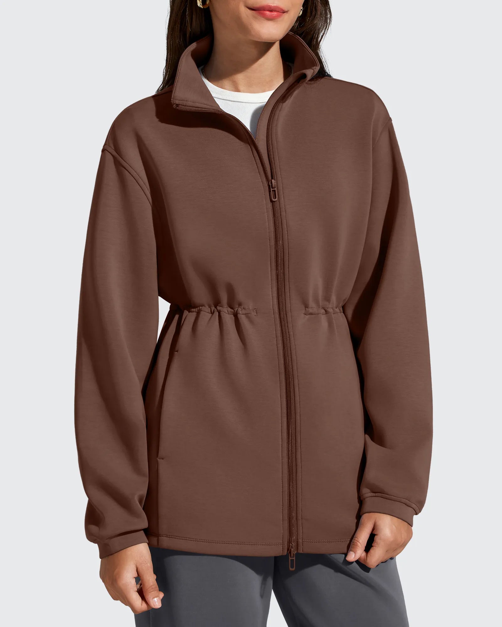 G4Free - Smoofit Zip Up Pockets Long Cinch Waist Jackets -GF25M738DA-S-GF25M738DB-M-GF25M738DC-L-GF25M738DD-XL-GF25M738DE-XXL