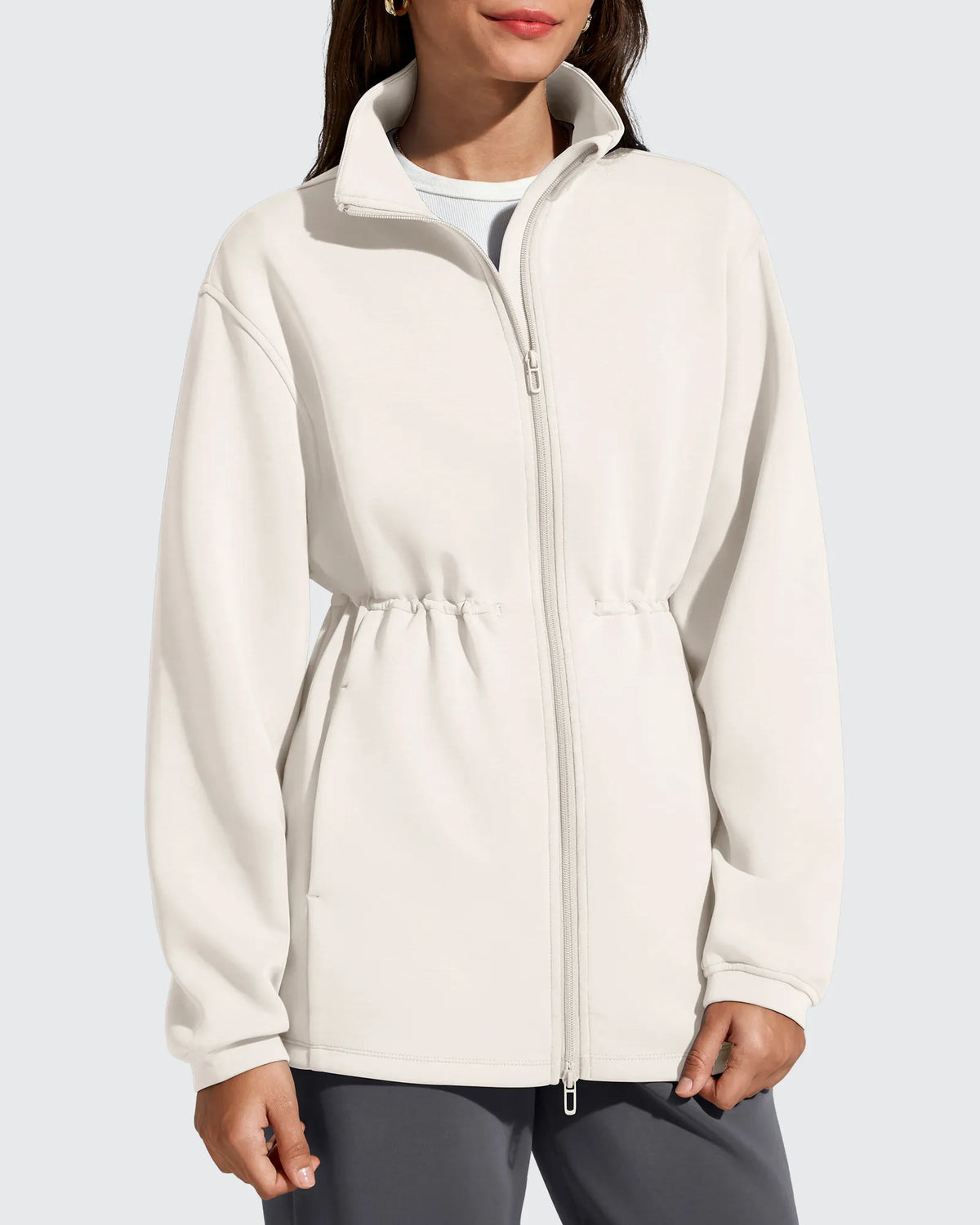 G4Free - Smoofit Zip Up Pockets Long Cinch Waist Jackets -GF25M738DA-S-GF25M738DB-M-GF25M738DC-L-GF25M738DD-XL-GF25M738DE-XXL