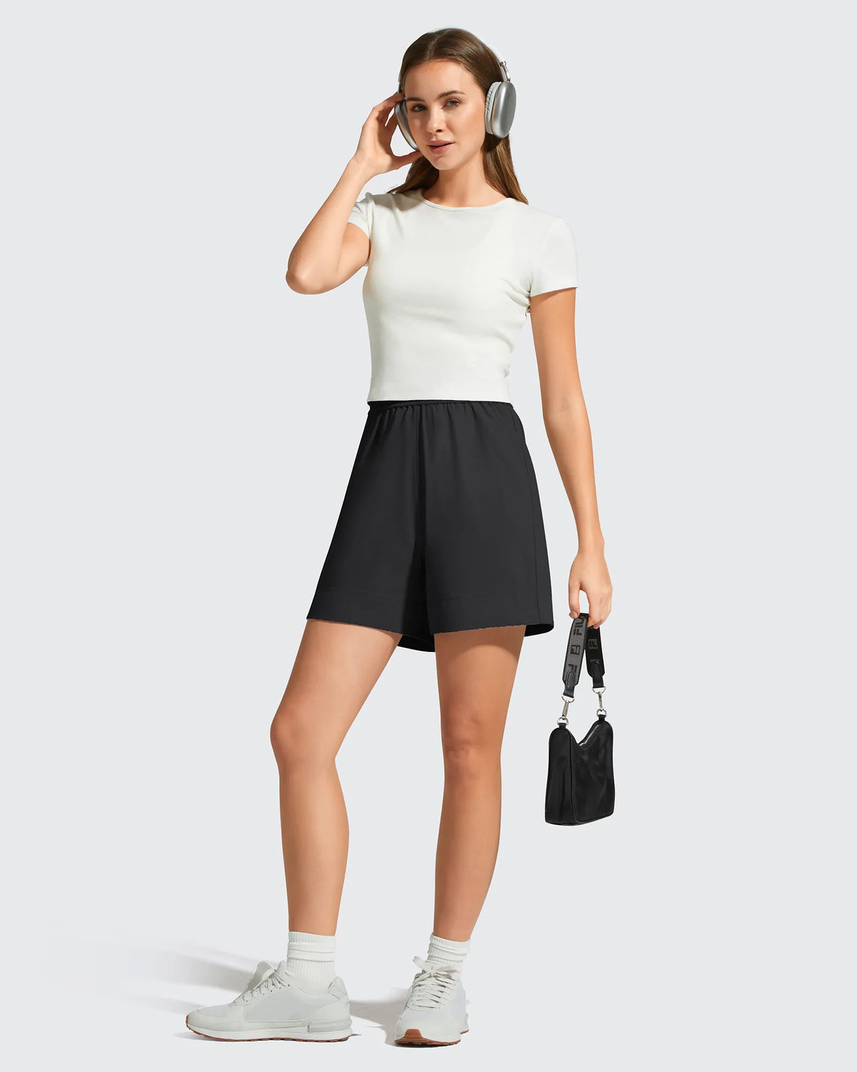 G4Free - Strowen Elastic Waist Wide Leg A Line Shorts 4'' -GF26E818A001F-XS-GF26E818A001A-S-GF26E818A001B-M-GF26E818A001C-L-GF26E818A001D-XL