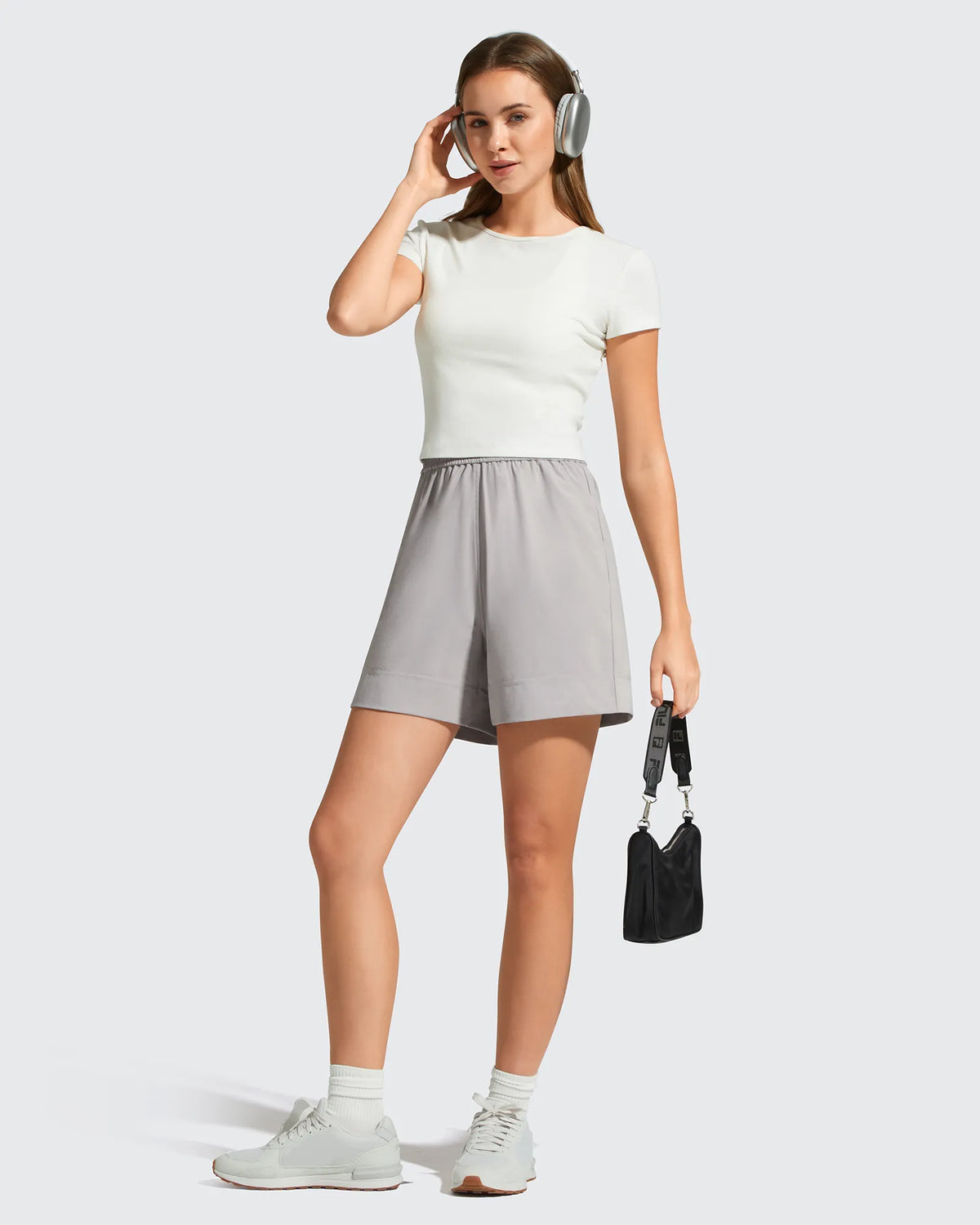 G4Free - Strowen Elastic Waist Wide Leg A Line Shorts 4'' -GF26E818A001F-XS-GF26E818A001A-S-GF26E818A001B-M-GF26E818A001C-L-GF26E818A001D-XL