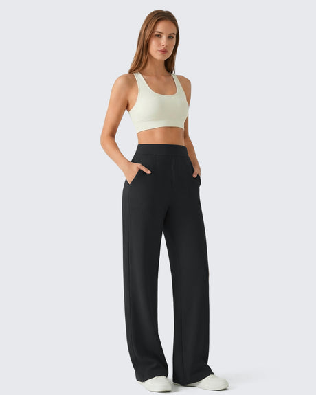 G4Free - Waffle High Waisted Wide Leg Work Pants -GF26J871A001F-XS