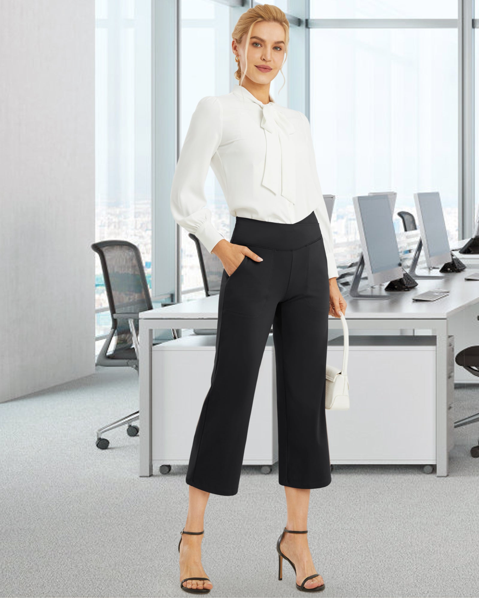 G4Free - Wide Leg High-Waisted Capri Work Pants 20'' -GF24J256AA-S-GF24J256AB-M-GF24J256AC-L-GF24J256AD-XL-GF24J256AE-XXL
