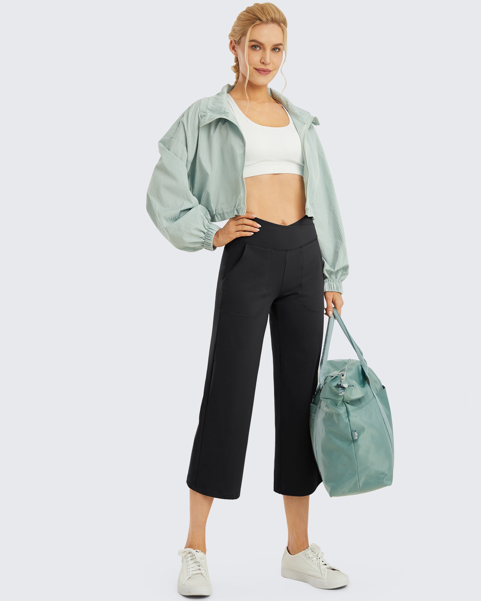 G4Free - Wide Leg High-Waisted Capri Work Pants 20'' -GF24J256AA-S-GF24J256AB-M-GF24J256AC-L-GF24J256AD-XL-GF24J256AE-XXL