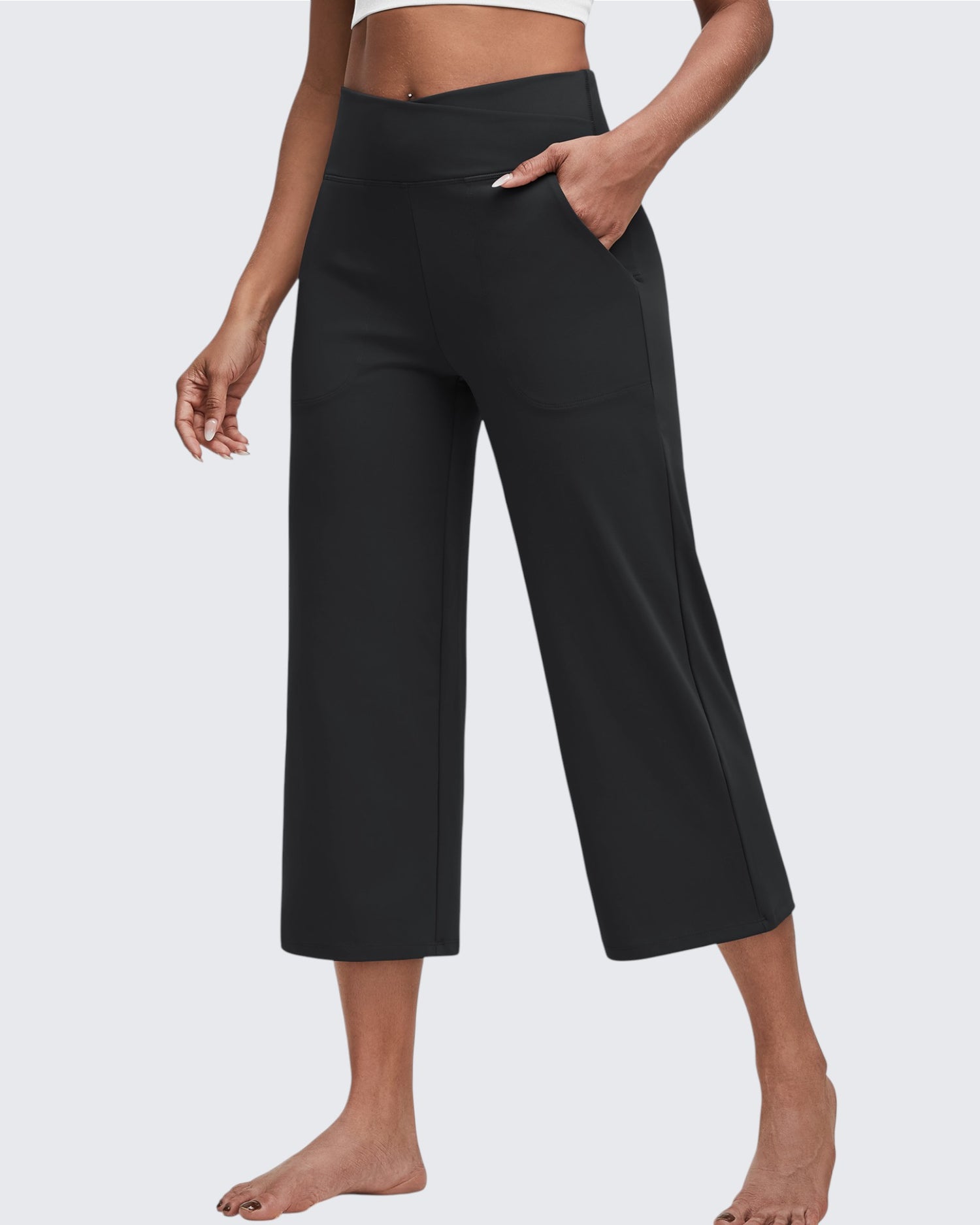 G4Free - Wide Leg High-Waisted Capri Work Pants 20'' -GF24J256AA-S-GF24J256AB-M-GF24J256AC-L-GF24J256AD-XL-GF24J256AE-XXL