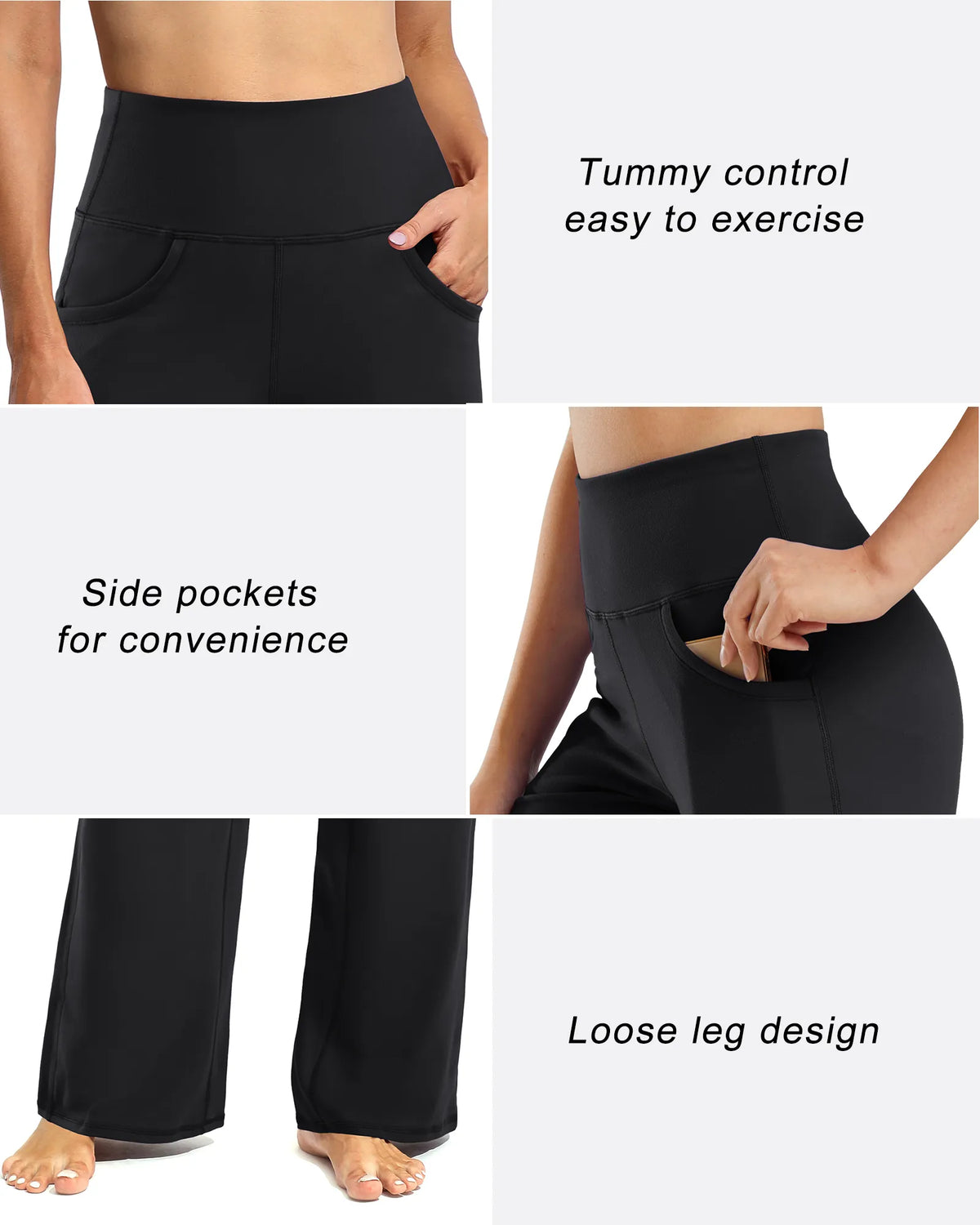 G4Free - Wide Leg Pants Woman Yoga Pants with Pockets Regular -PM20D06AG-XS-PM20D06AA-Black-S-PM20D06AB-Black-M-PM20D06AC-Black-L-PM20D06AD-Black-XL
