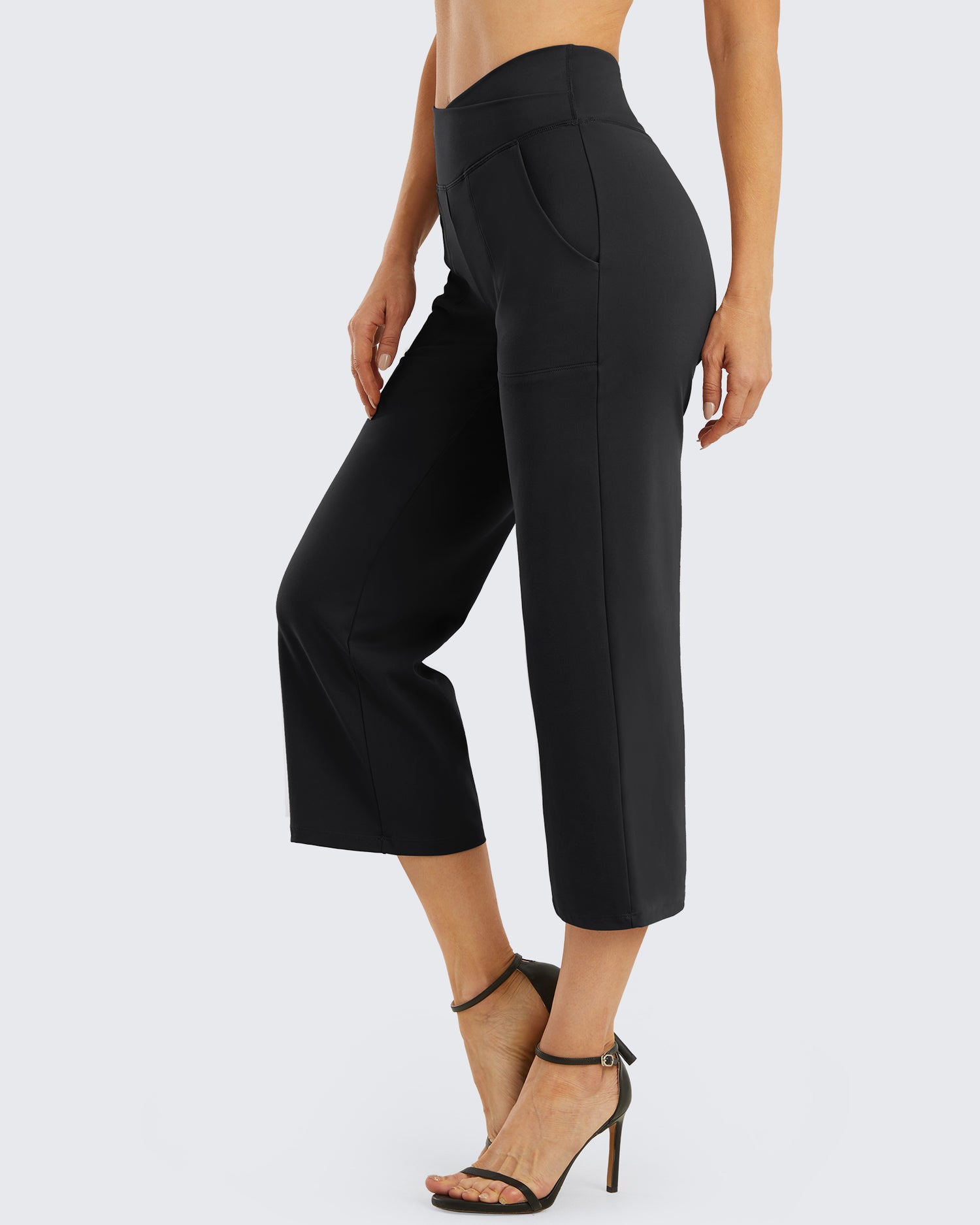 Wide Leg High-Waisted Capri Work Pants