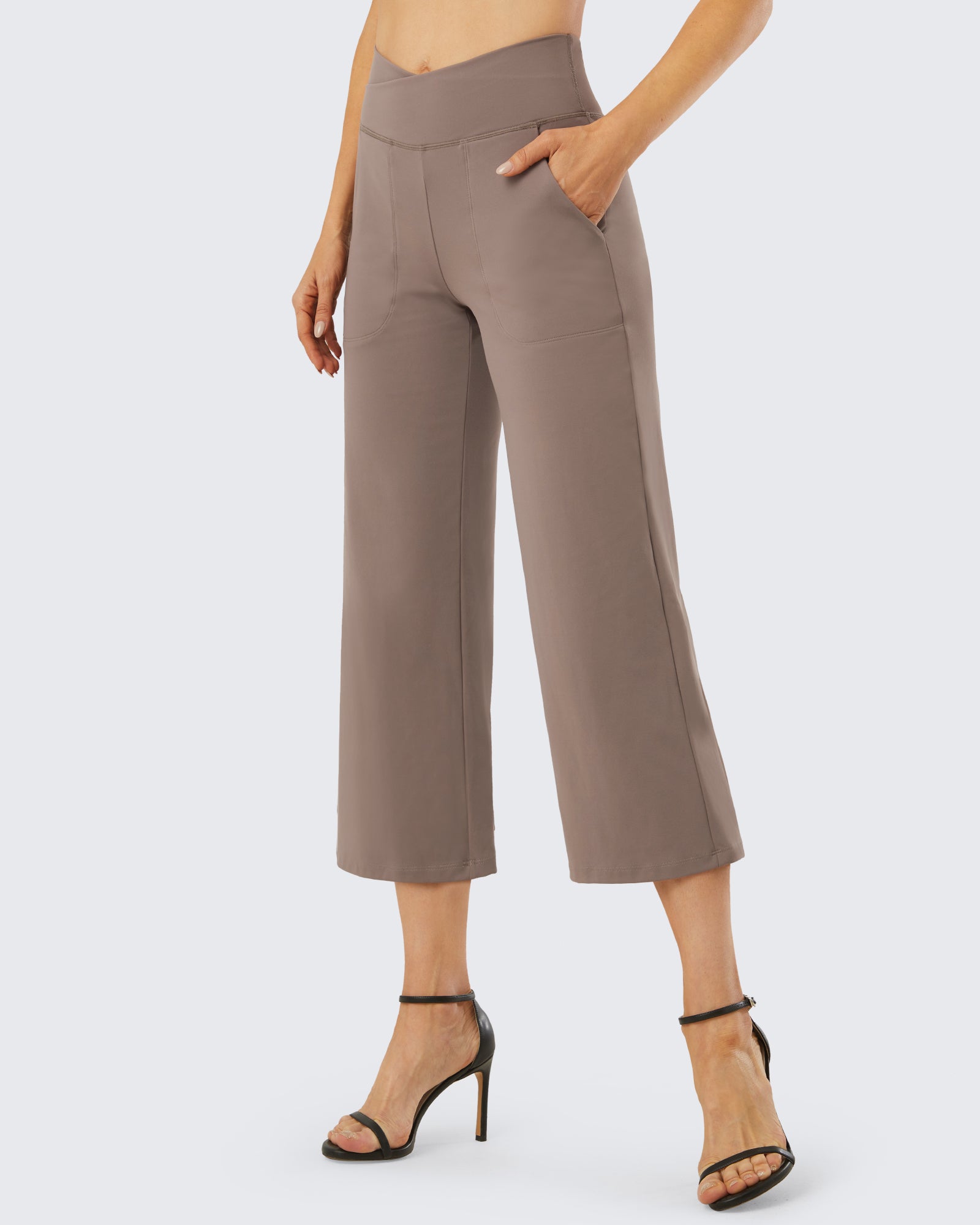 G4Free Activewear Wide Leg High-Waisted Capri Work Pants 25 