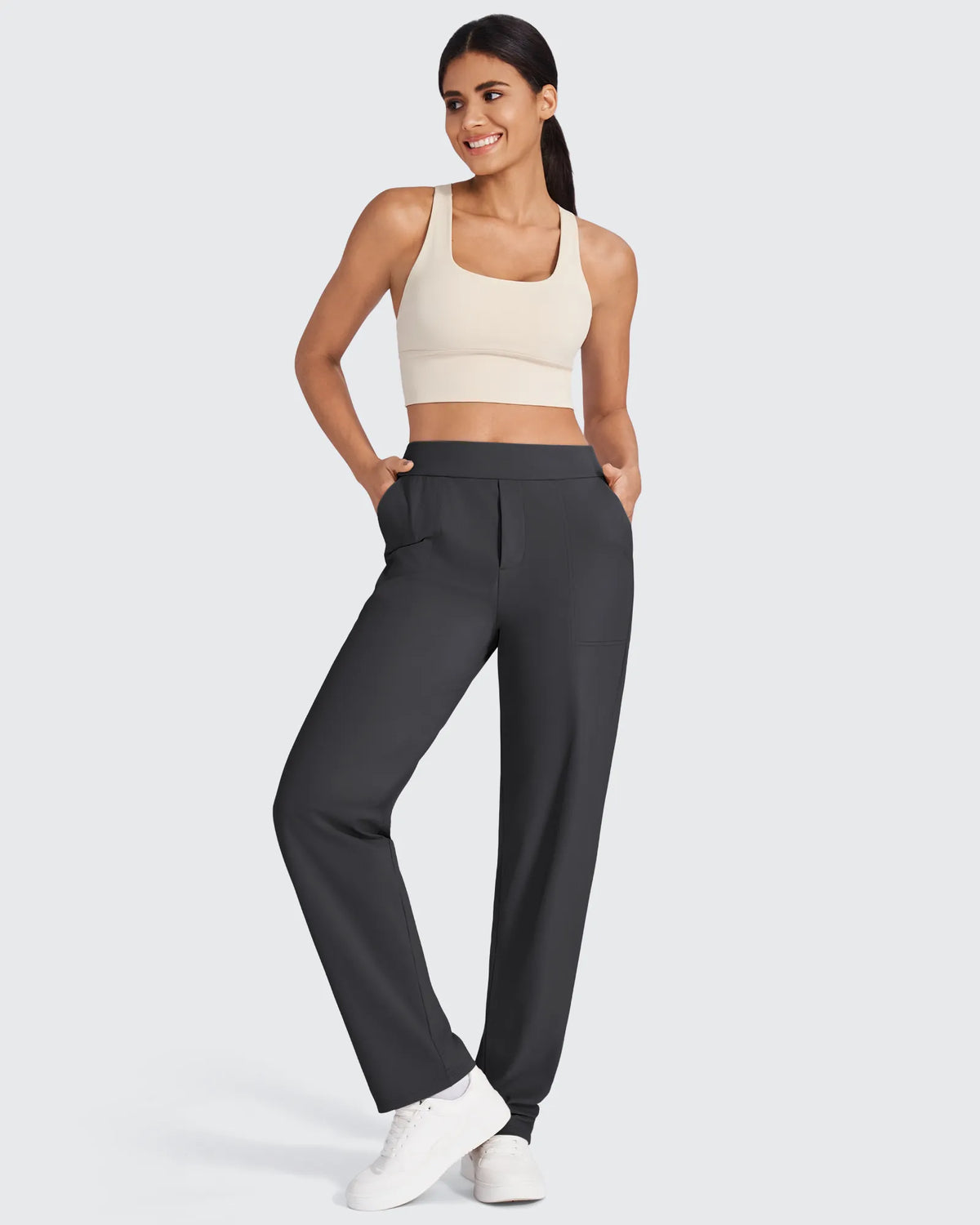 High‑Waist Straight Work Pants with Pockets – Tailored Office