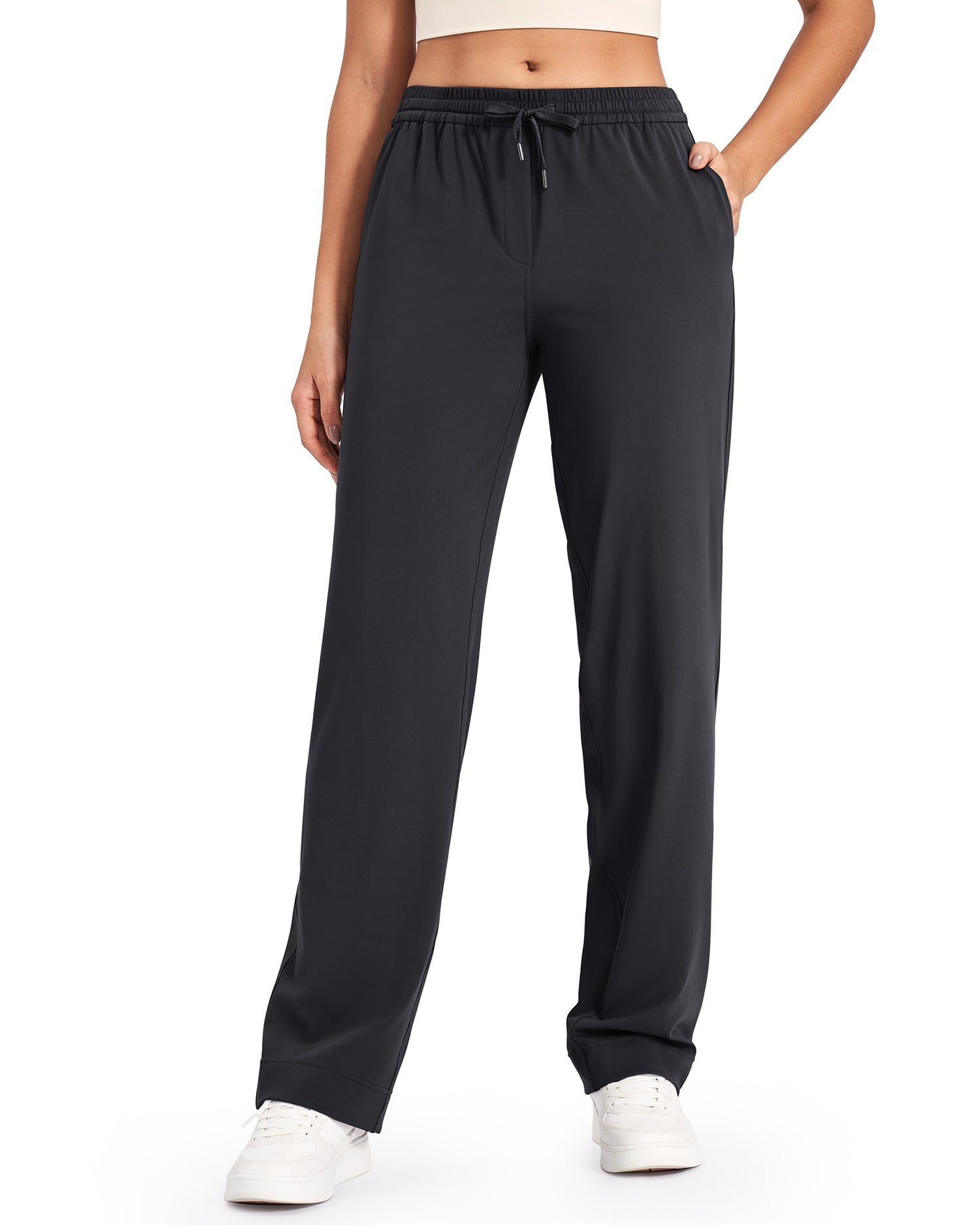 Business Casual Drawstrings Straight Leg Pants with Pockets 29