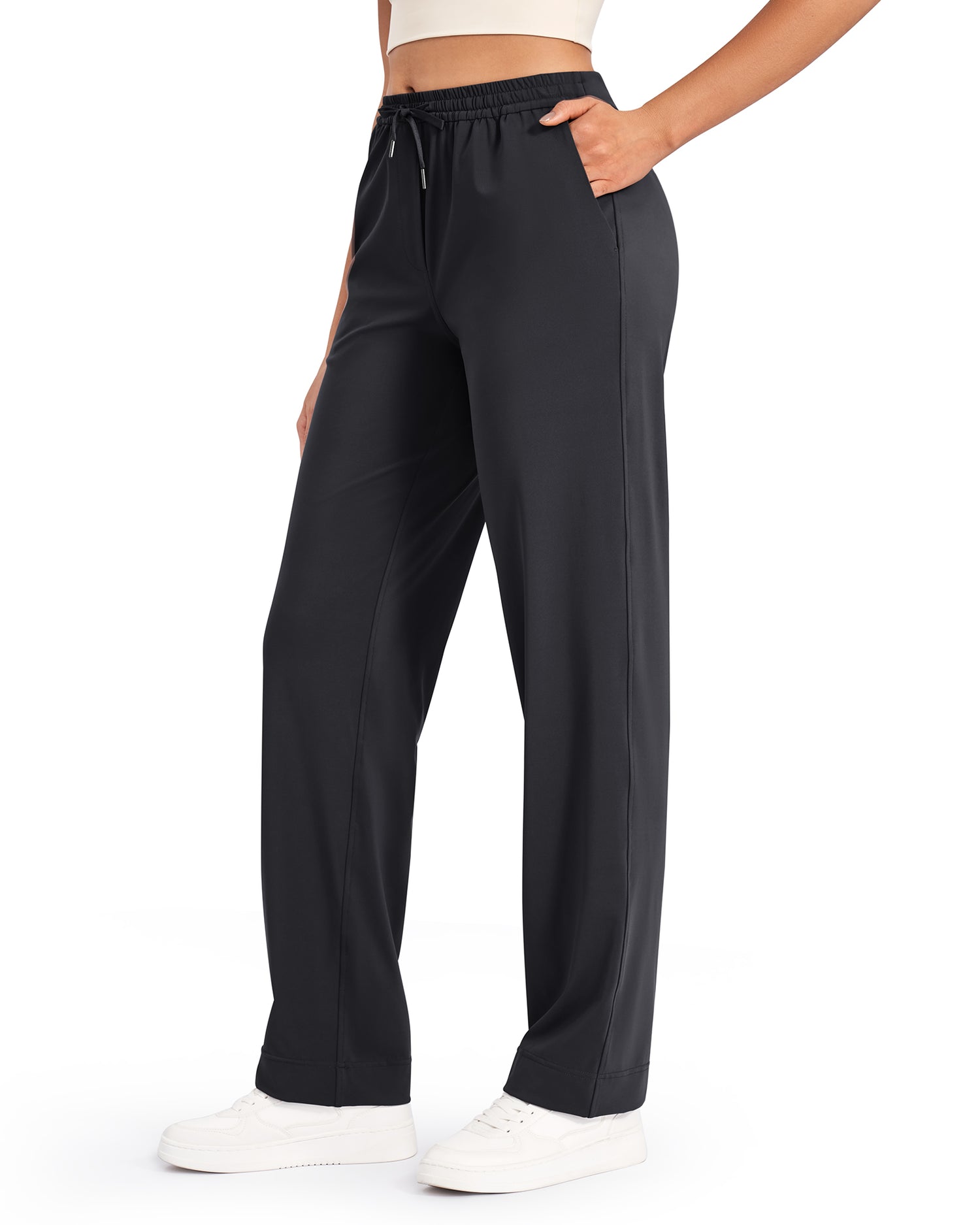 Business Casual Drawstrings Straight Leg Pants with Pockets 29