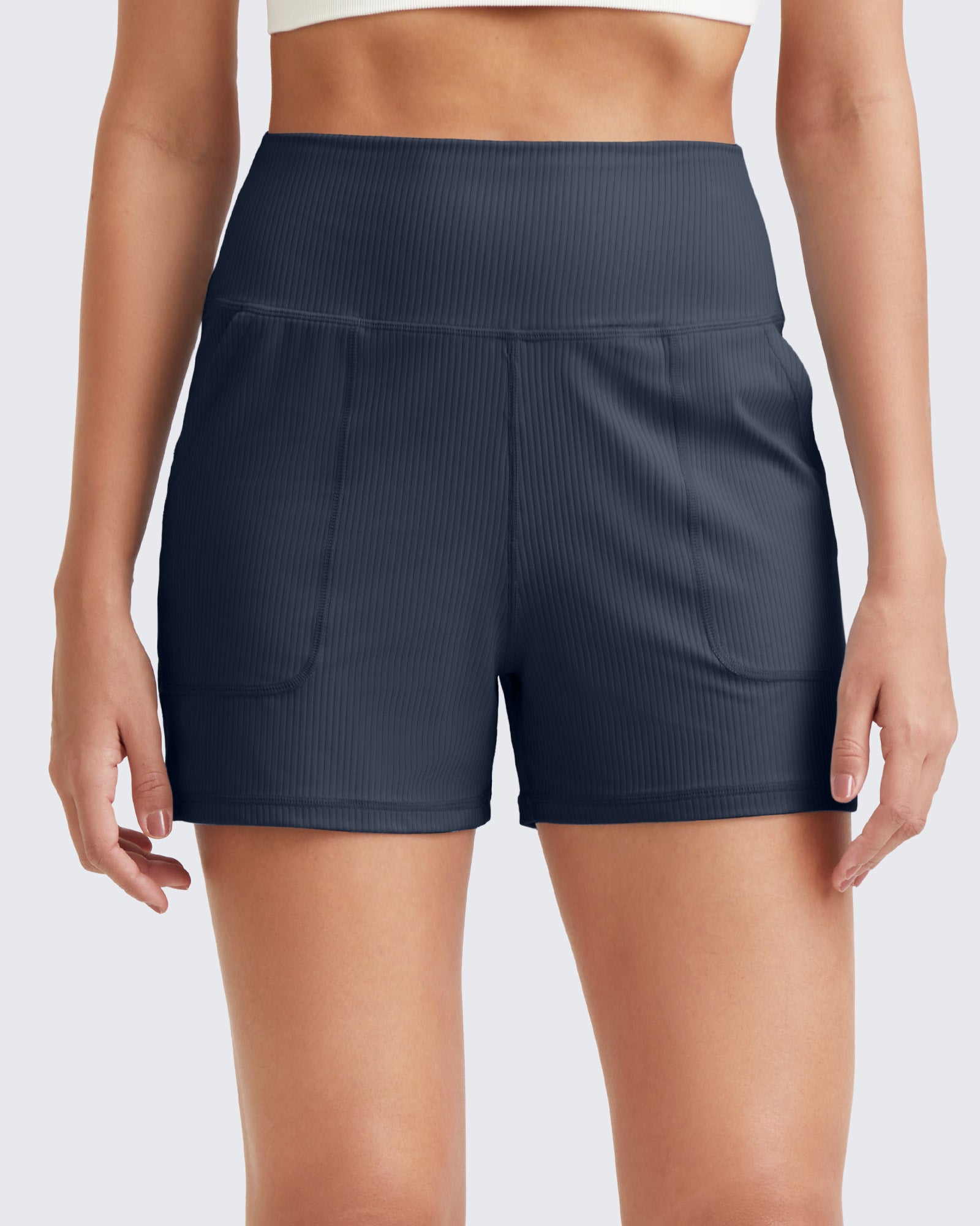 G4Free Activewear Ribbed Mid-Rise Seamless Work Shorts 