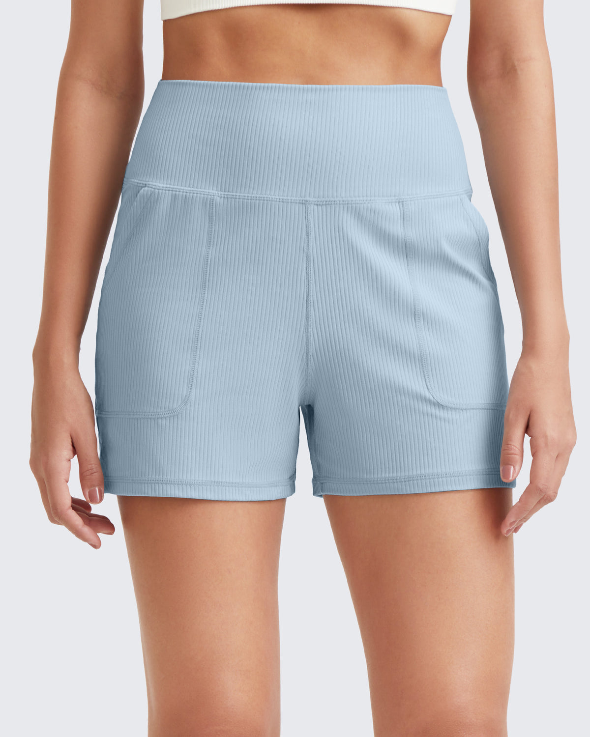 G4Free Activewear Ribbed Mid-Rise Seamless Work Shorts 