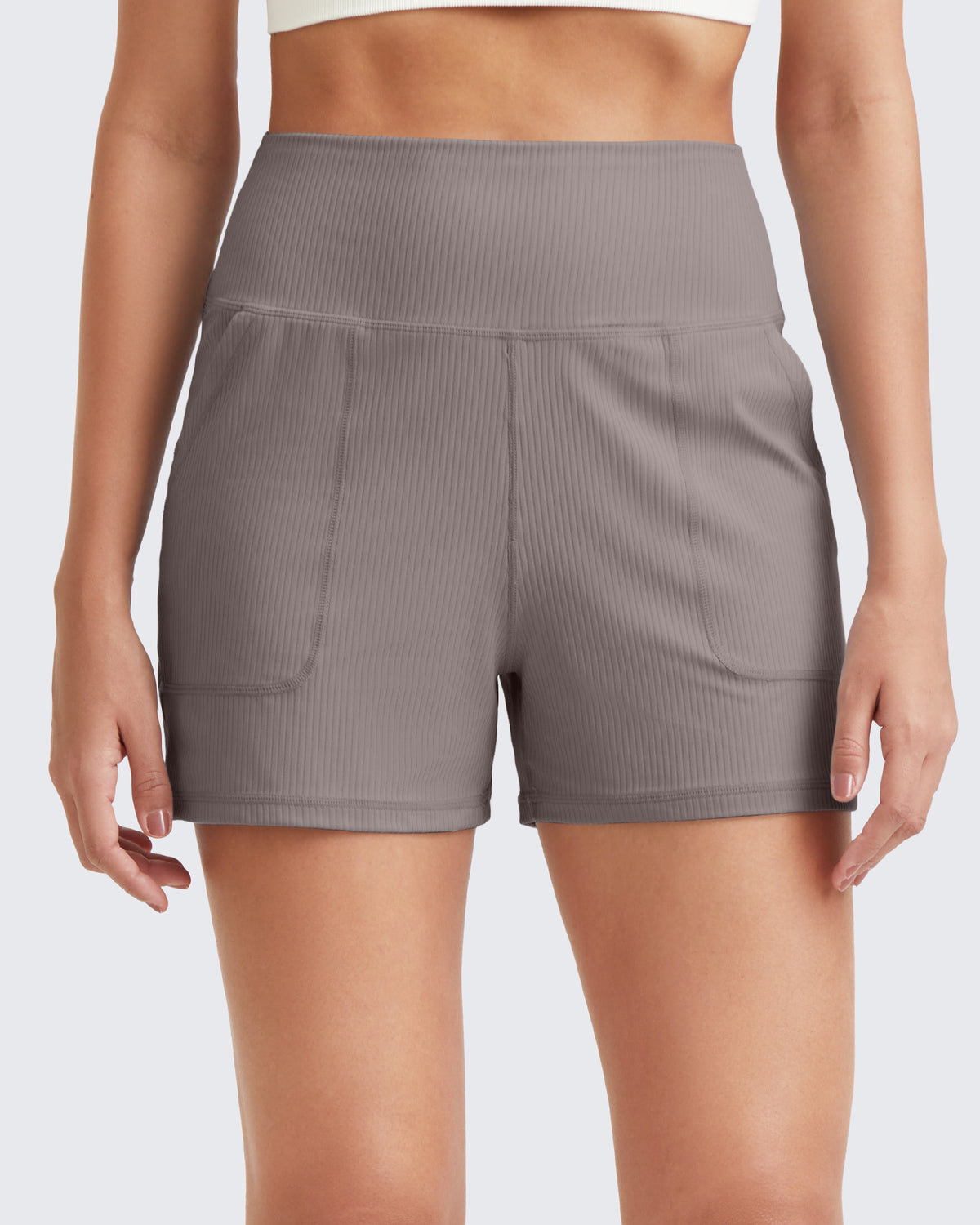 G4Free Activewear Ribbed Mid-Rise Seamless Work Shorts 