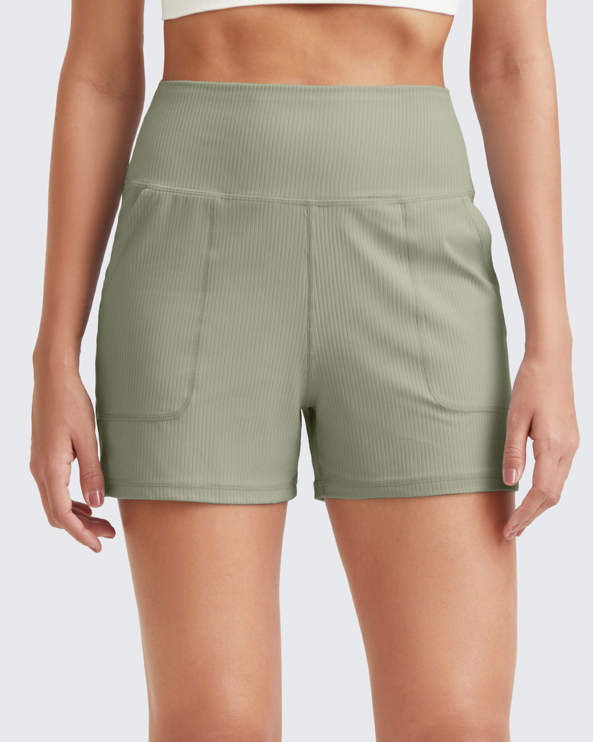 G4Free Activewear Ribbed Mid-Rise Seamless Work Shorts 