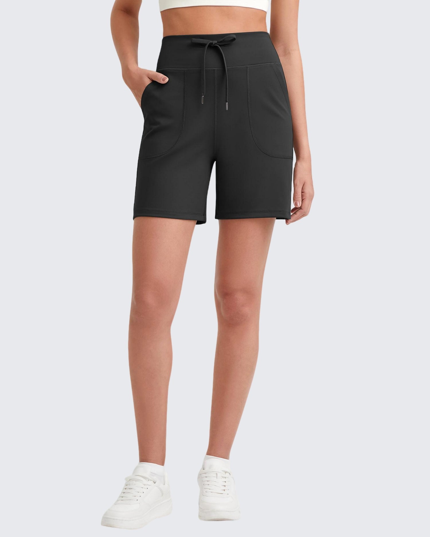 Drawstring High-Waist Bermuda Casual Shorts