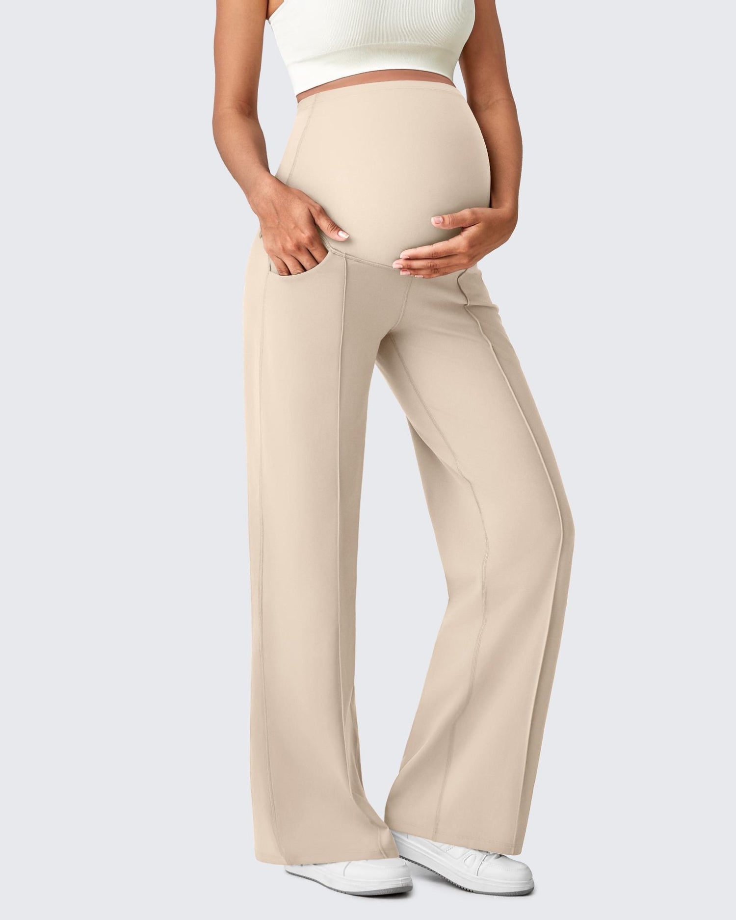 G4Free Activewear Wide Leg Pockets Front Pleats Maternity 