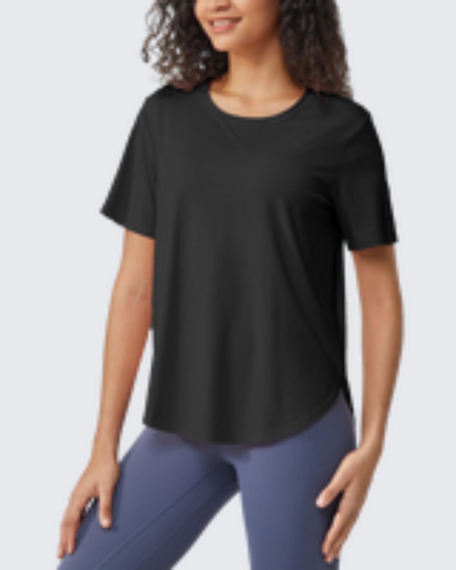 Loose Hip Length Short Sleeve Workout Tops