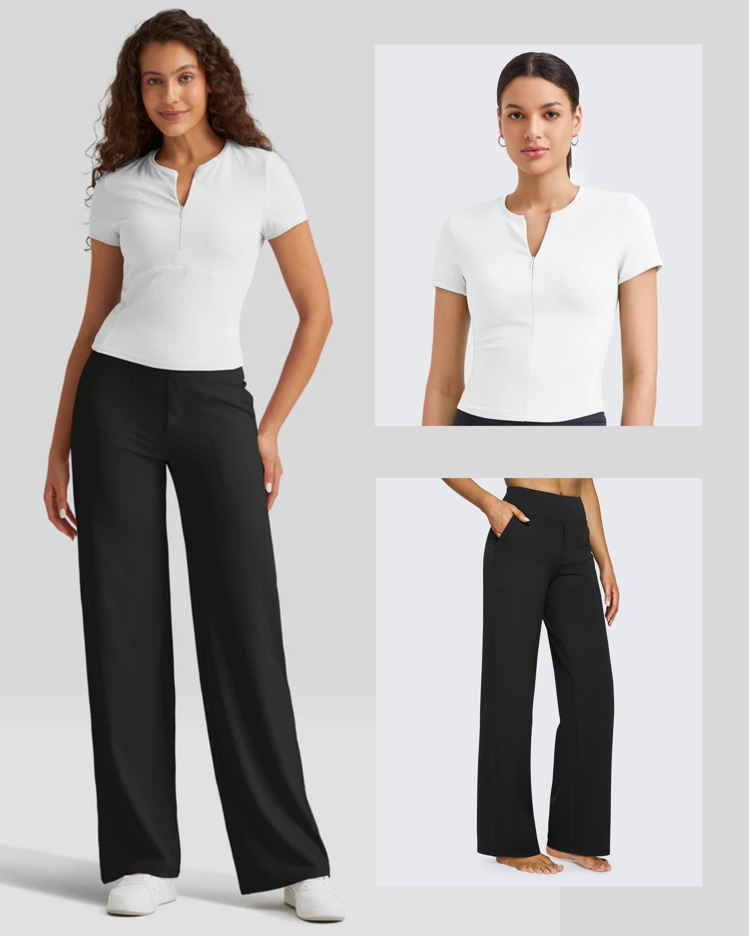 Loose Business Casual Pants + BareFeel Half Zip Slim Fit Tops