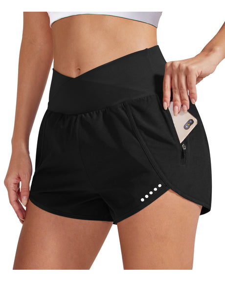 G4Free Activewear Cross Waist Zipper Running Shorts Pants 2.5' # Khaki