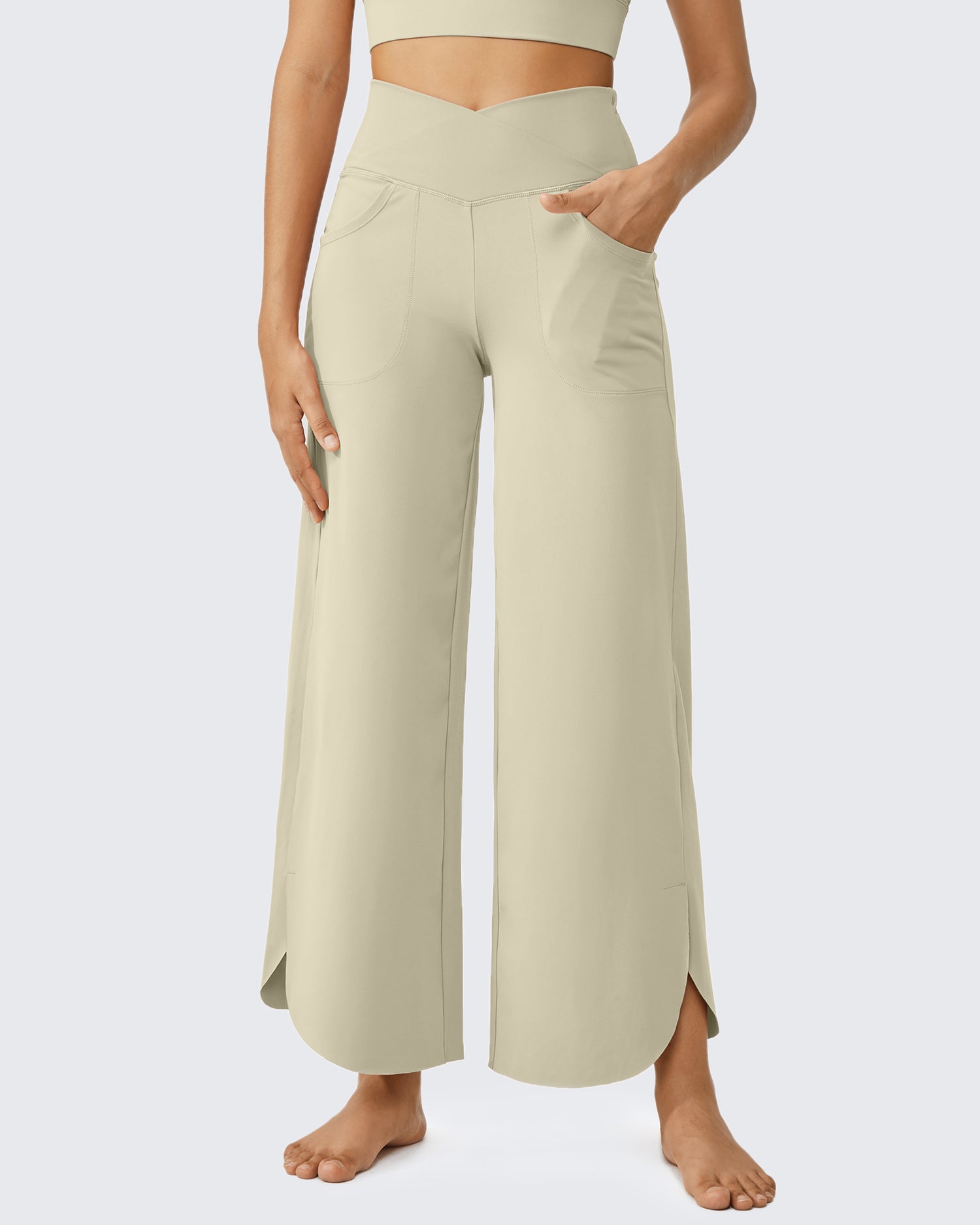 G4Free Activewear Wide Leg Cross High-Waist Capri Pants 25 