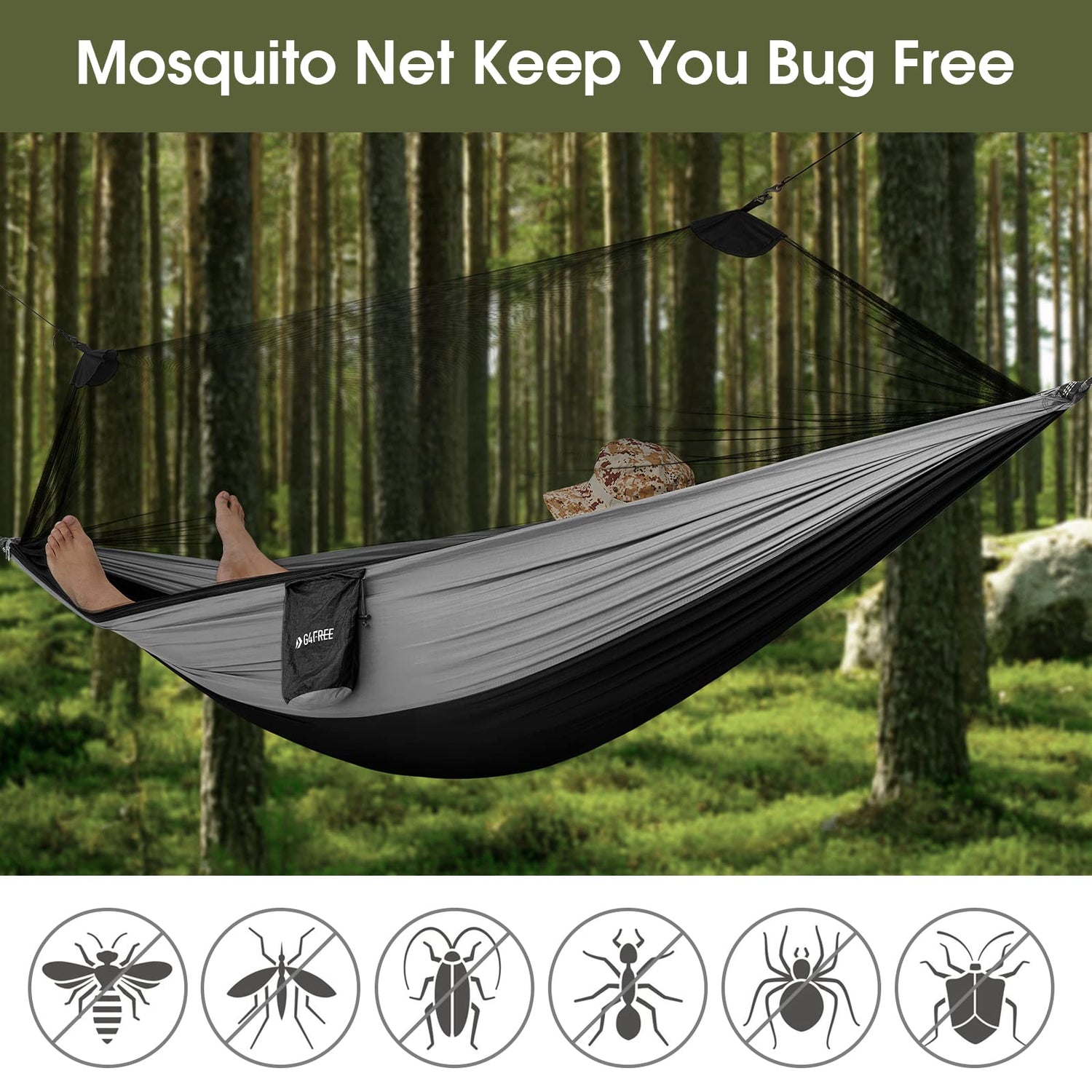 G4Free Camping Hammock with Net and Rain Fly