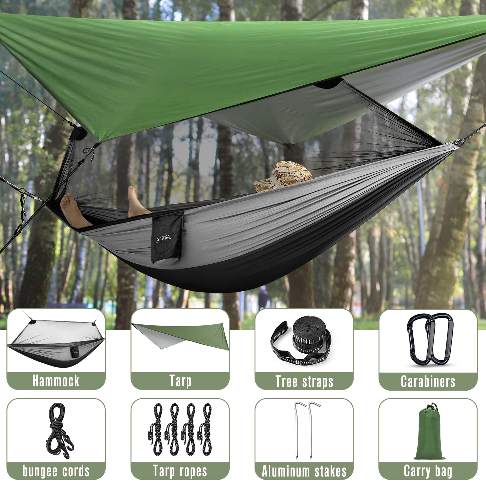 Camping hammock with clearance rainfly