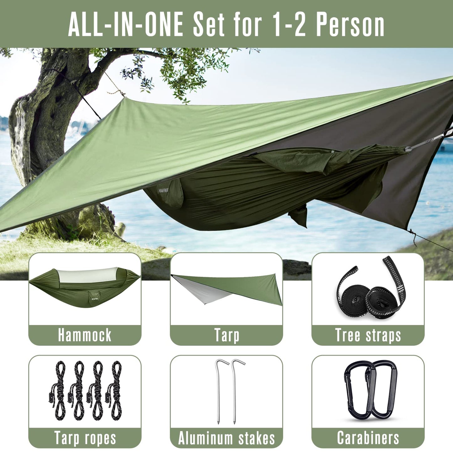 G4Free Camping Hammock with Mosquito Net and Rain Fly