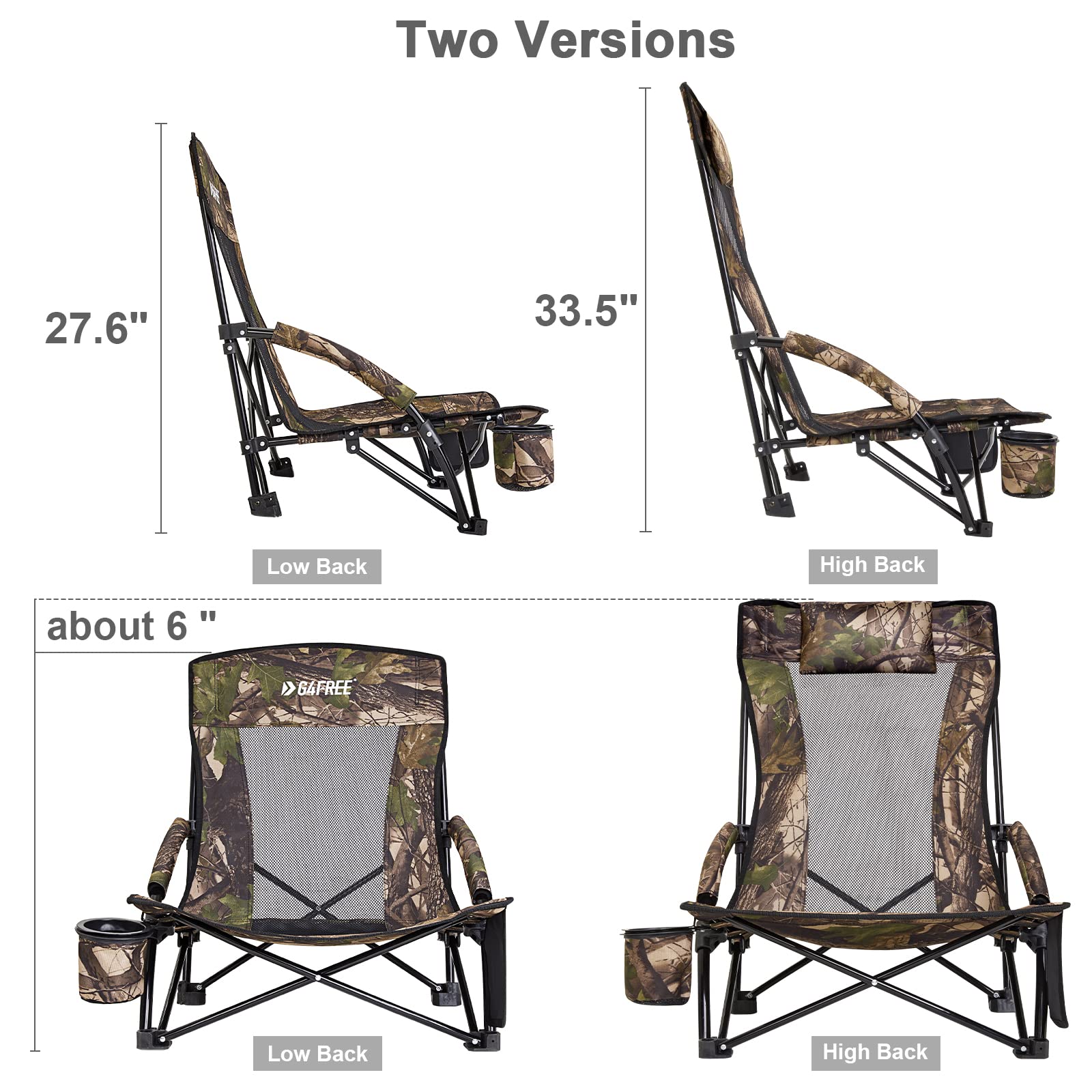 G4Free Folding Camp Chair High Back Lightweight Camping Chair with  Removable Pillow, Side Pocket & Carry Bag, Compact & Heavy Duty 385lbs for  Outdoor