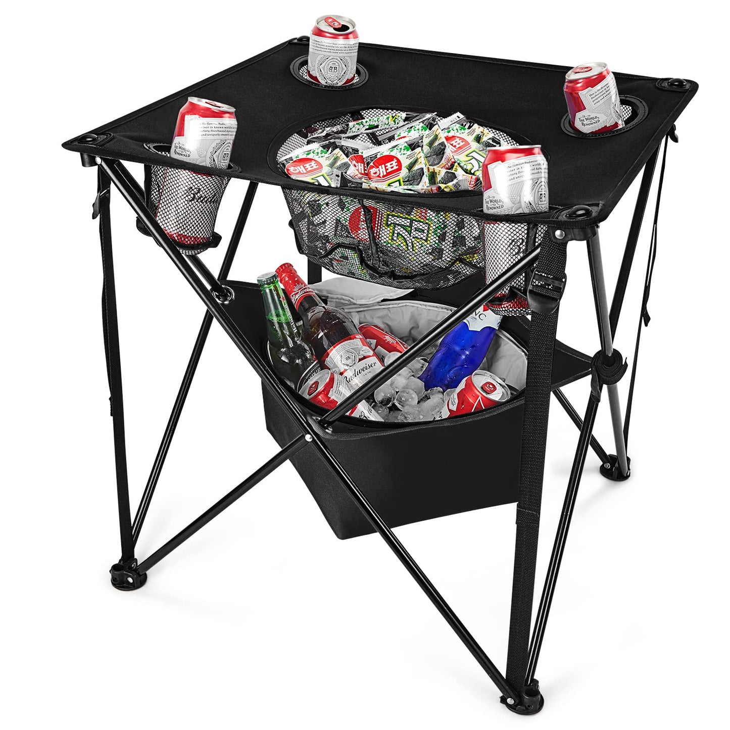 G4Free Canvas Camping Tables Portable Tailgate Table with 4 Drink Holders and Storage Bag
