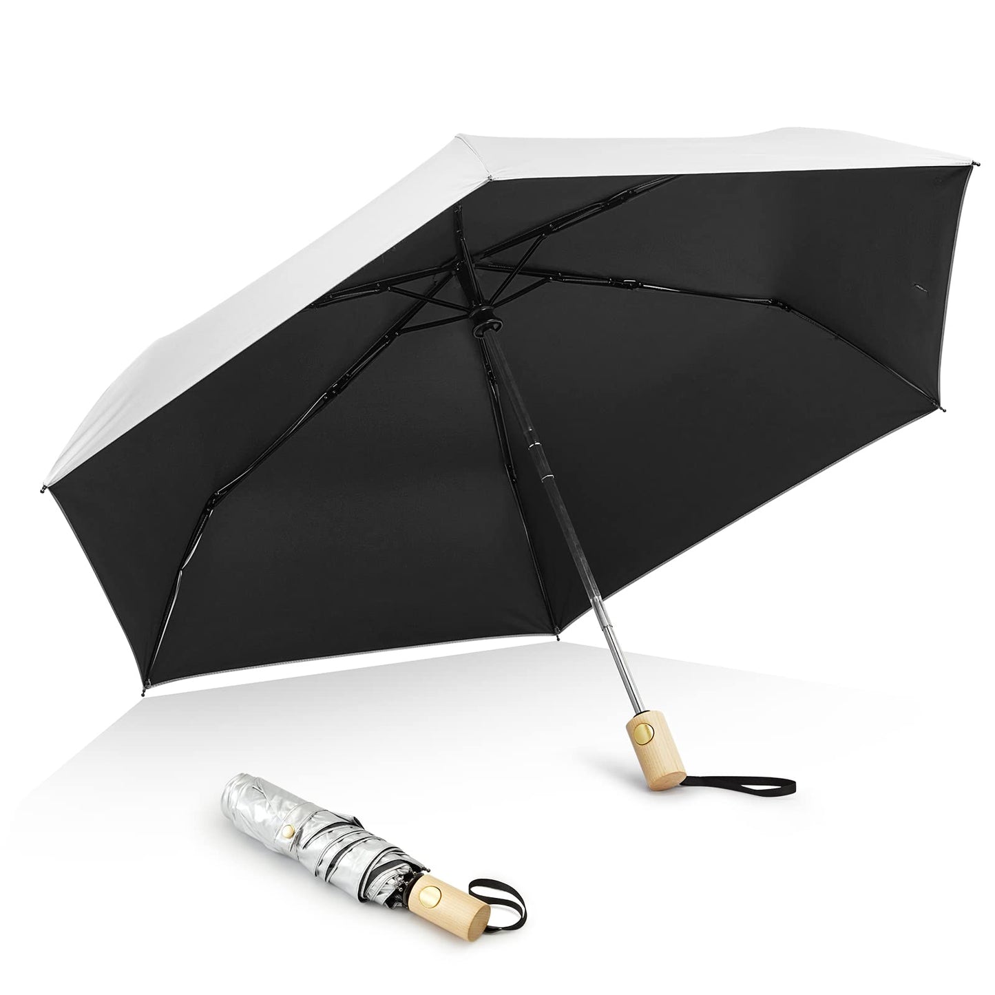 G4Free UPF 50+ UV Protection Travel Umbrella with Wooden Handle