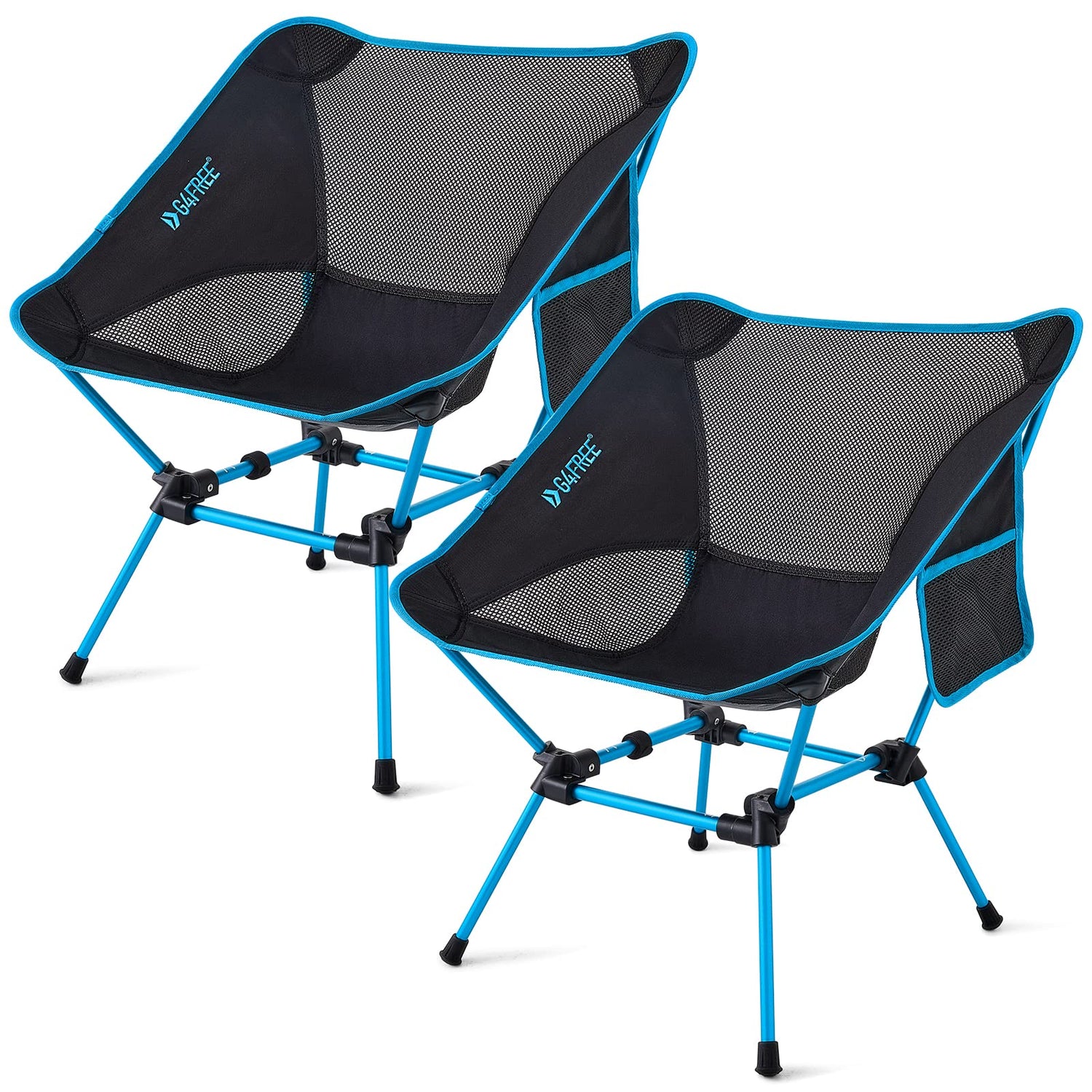 G4Free 2Pcs Folding Camping Chairs with Side Pockets Packable