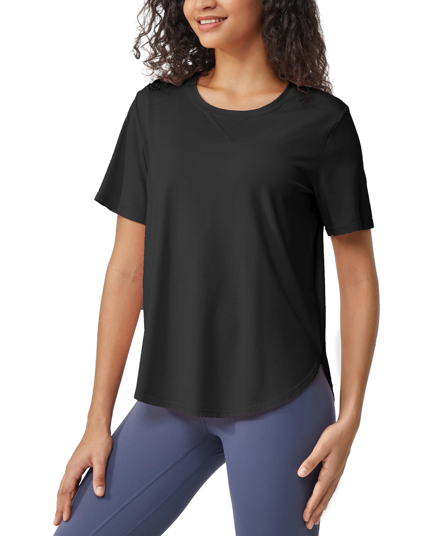 Loose Hip Length Short Sleeve Workout Tops