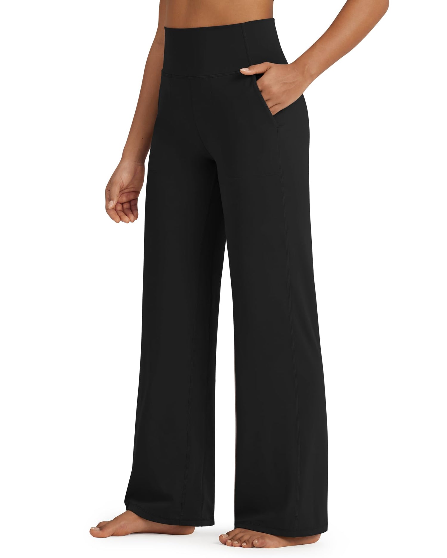 BareFeel Wide Leg High Waisted Side Pockets Dressy Pants