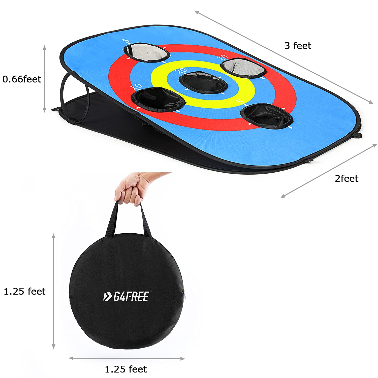 G4Free Portable Collapsible 5 Holes Cornhole Game Set with 8 Bean Bags