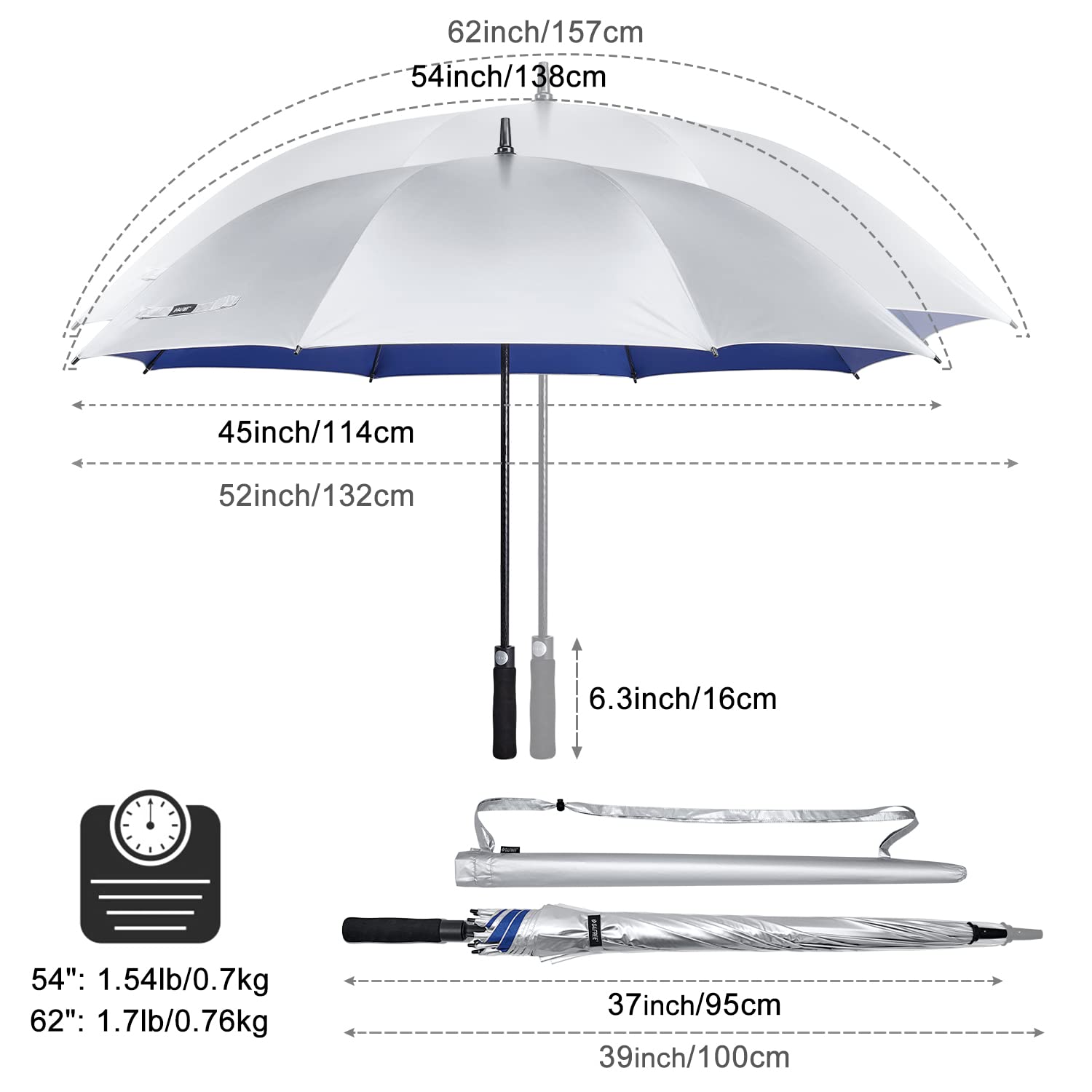 G4Free 54/62 Inch Windproof UV Protection Golf Umbrella