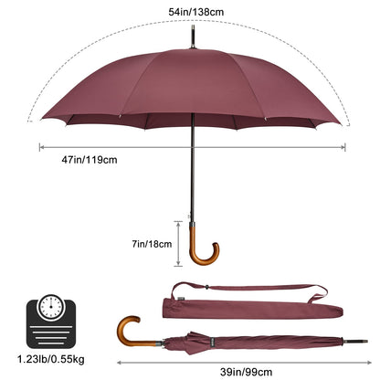 G4Free Wooden J Handle Umbrella 54 Inch Large Auto Open Classic Windproof Rain Stick Umbrellas