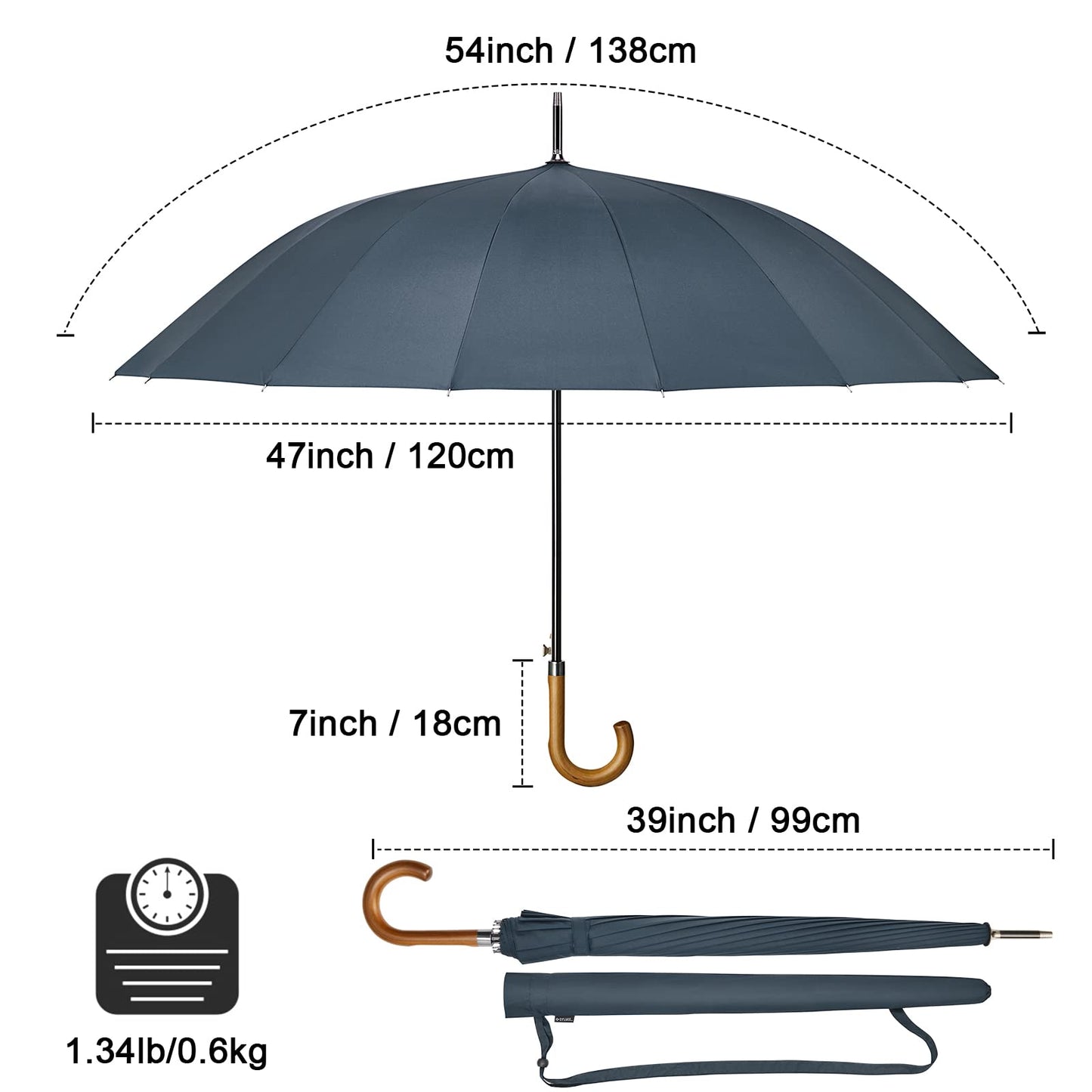 G4Free 54 Inch 16 Ribs Large Windproof Umbrella for 2 Persons